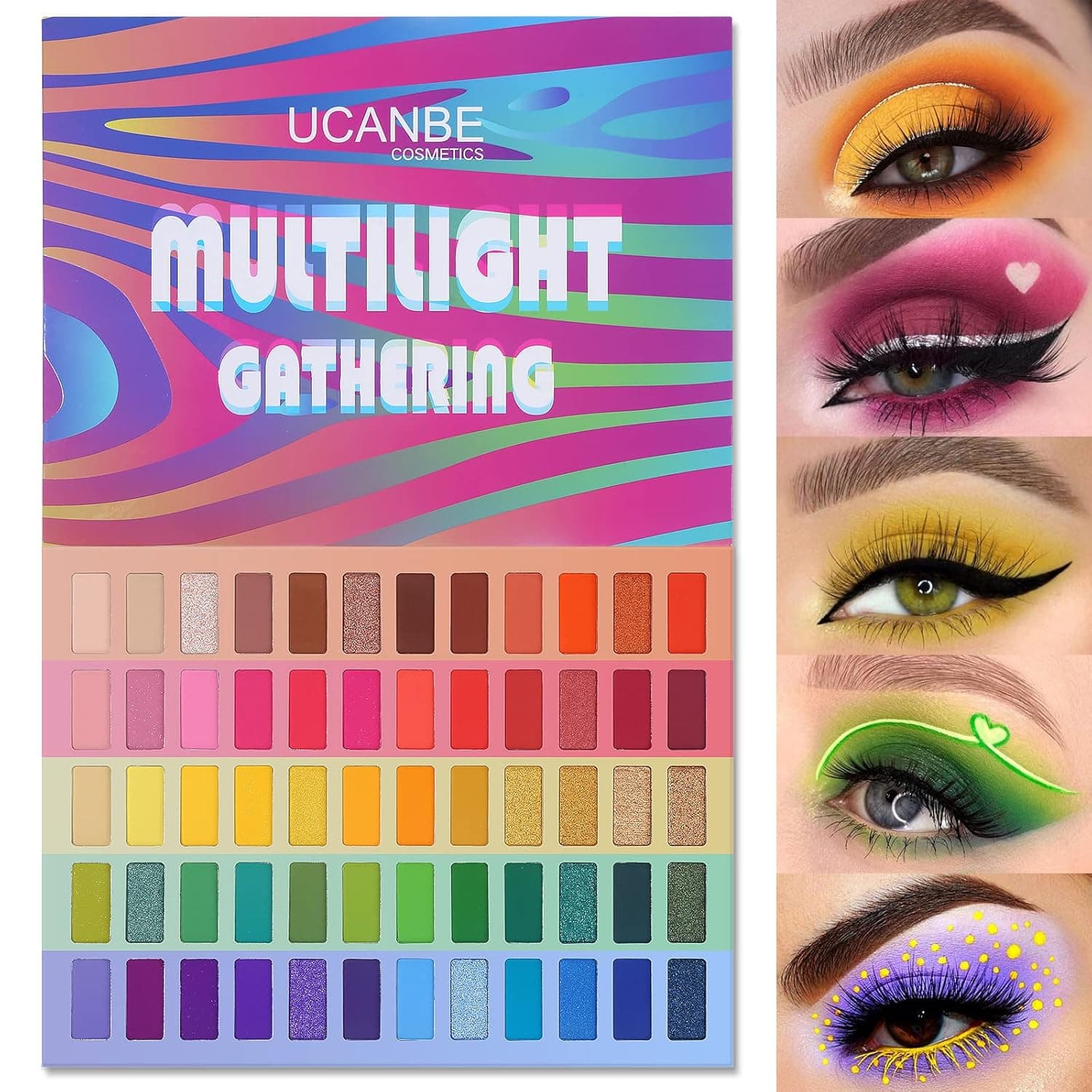 UCANBE Makeup 60 Colors Eyeshadow Palette, Highly Pigmented Rainbow Eye Shadow Palettes Sets, Pro Matte Shimmer Metallic Long Lasting Waterproof Blendable Powder Make Up Pallet Cosmetics Gift Kit