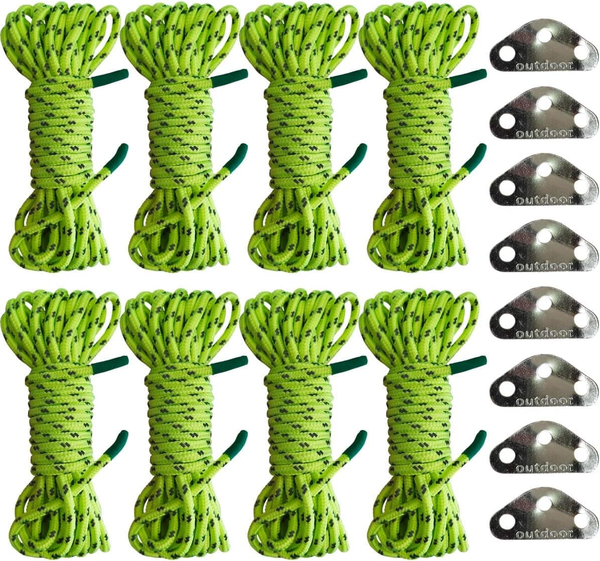 Beefoor Guyline Tent Rope Double-Reflective with 3-Eye Rope Tensioners, 8-Pack Light Tent Cord for Camping Hiking Backpacking (4mm/13ft)