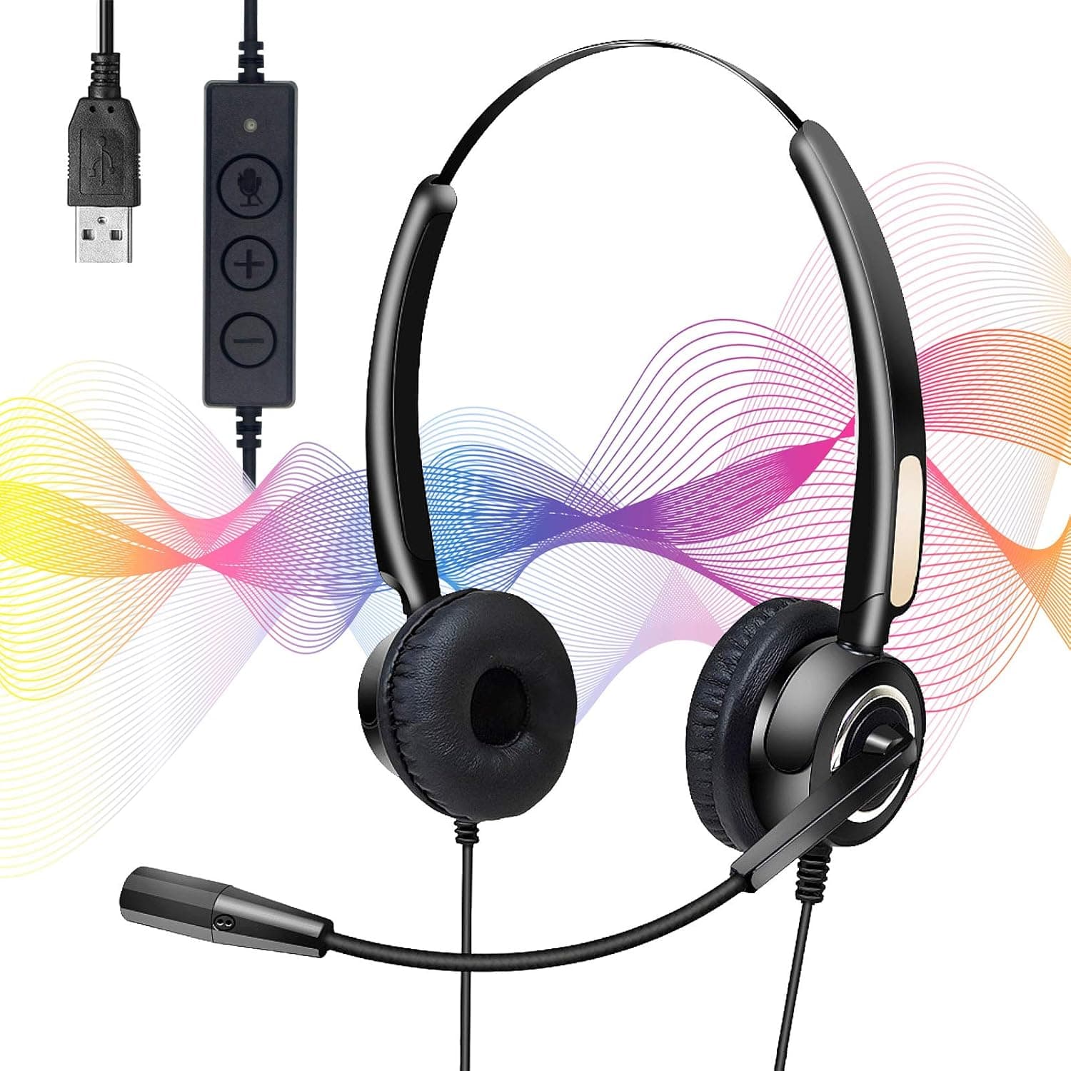 Computer Headset with Microphone USB Headset USB Headset with Microphone for PC Headphones with Mic Headphones Double-Sided (Binaural) Stereo Sound, Noise-Cancelling MIC for Business Professionals