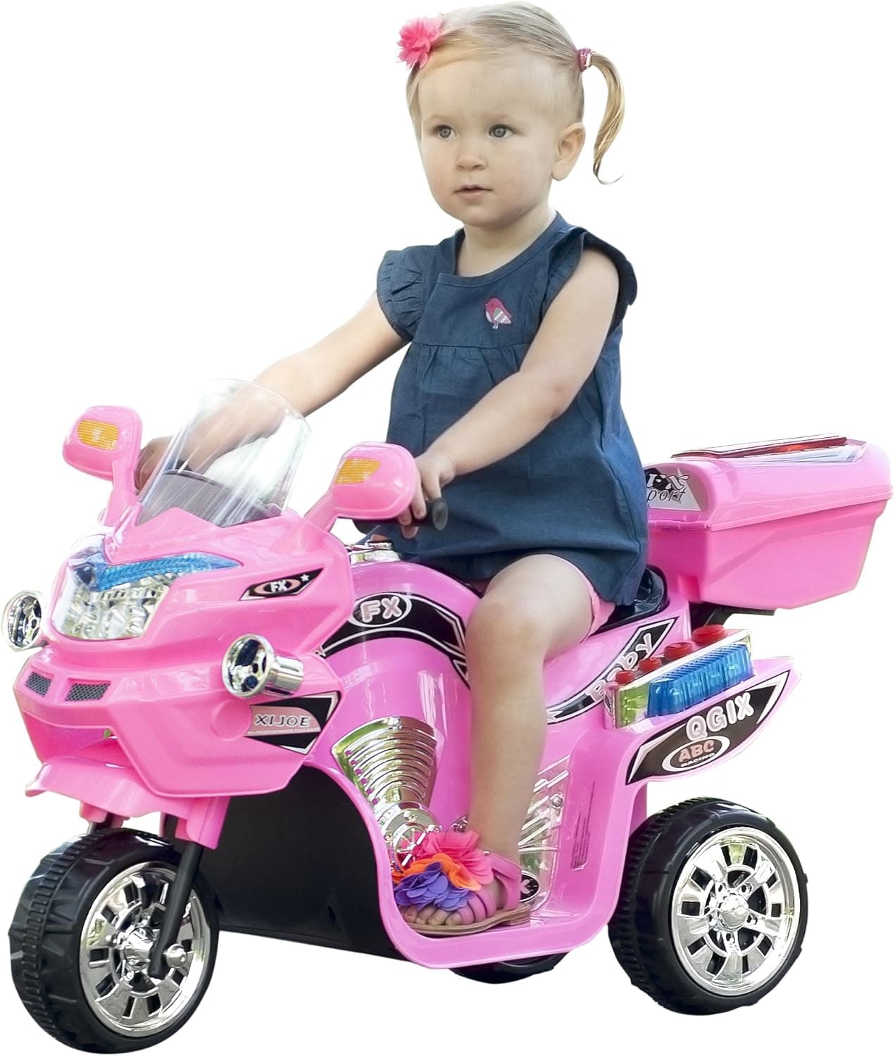 Lil' Rider Electric Motorcycle for Kids – 3-Wheel Battery Powered Motorbike for Kids Ages 3-6 – Fun Decals, Reverse, and Headlights (Pink)