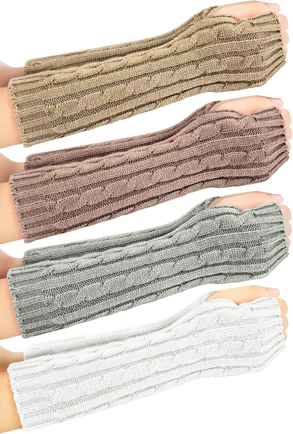 4 Pairs Knitted Arm Warmers Gloves Winter Long Fingerless Gloves Thumb Hole Gloves Mittens for Women and Men