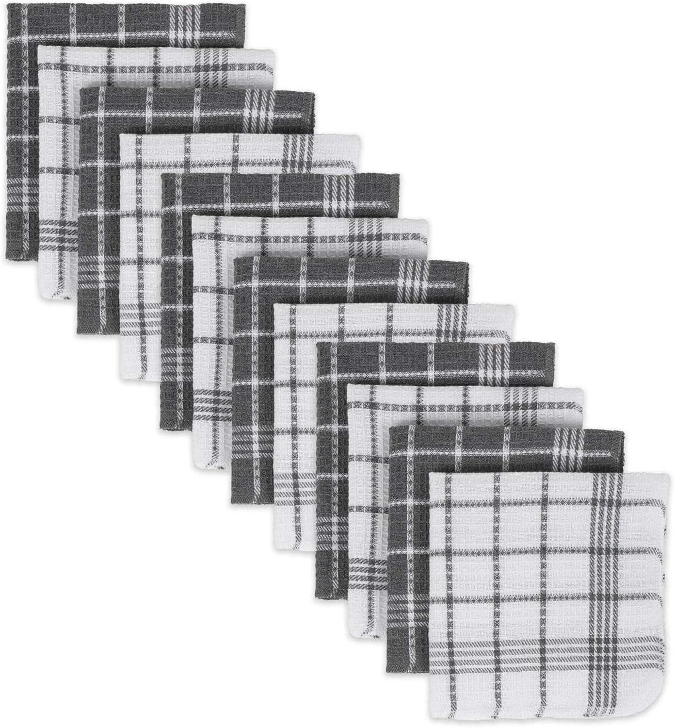 DII Waffle Weave Kitchen Collection, 100% Cotton, Dishcloth Set, Gray 12 Piece