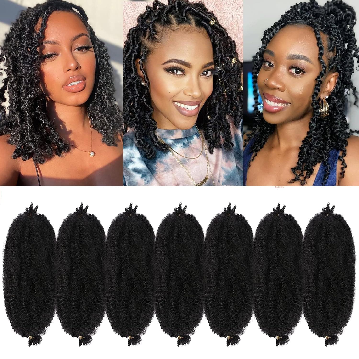 Marley Twist Braiding Hair 14 Inch 7 Packs Cuban Twist Hair Springy Afro Twist Hair Marley Hair for Soft Faux Locs Crochet Hair Pre Separated Spring Twist Hair Kinky Twist Hair for Braiding (1B#)