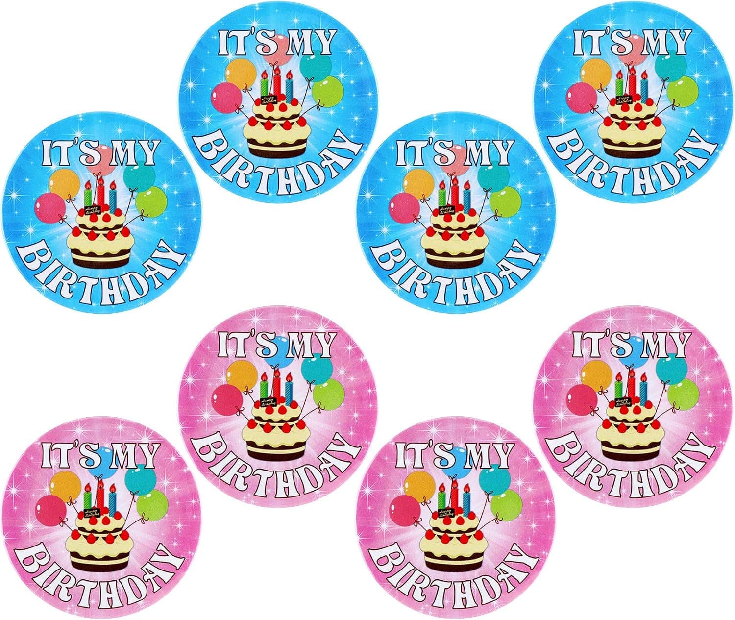 8 Pieces It's My Birthday Button Party Button Pins 2.25 Inches Happy Birthday Pin-Back Badges for Kids Boys Girls Home Classroom Birthday Party Decoration, Blue, Pink