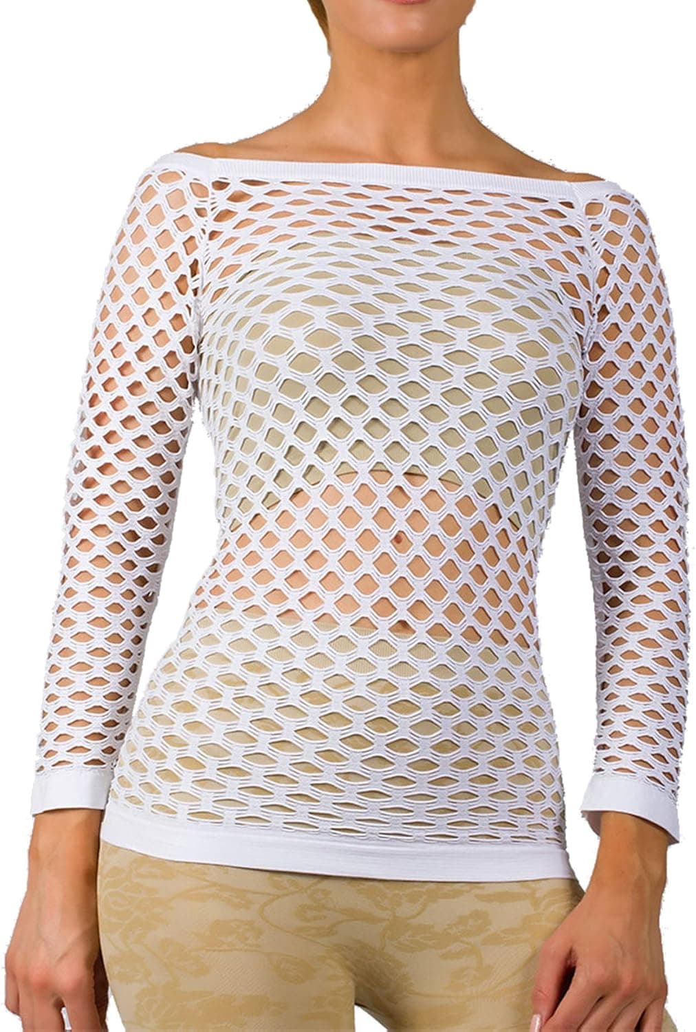 Summer Hot Fishnet Long Sleeve Shirt Dancing Blouse Top Beach Suite