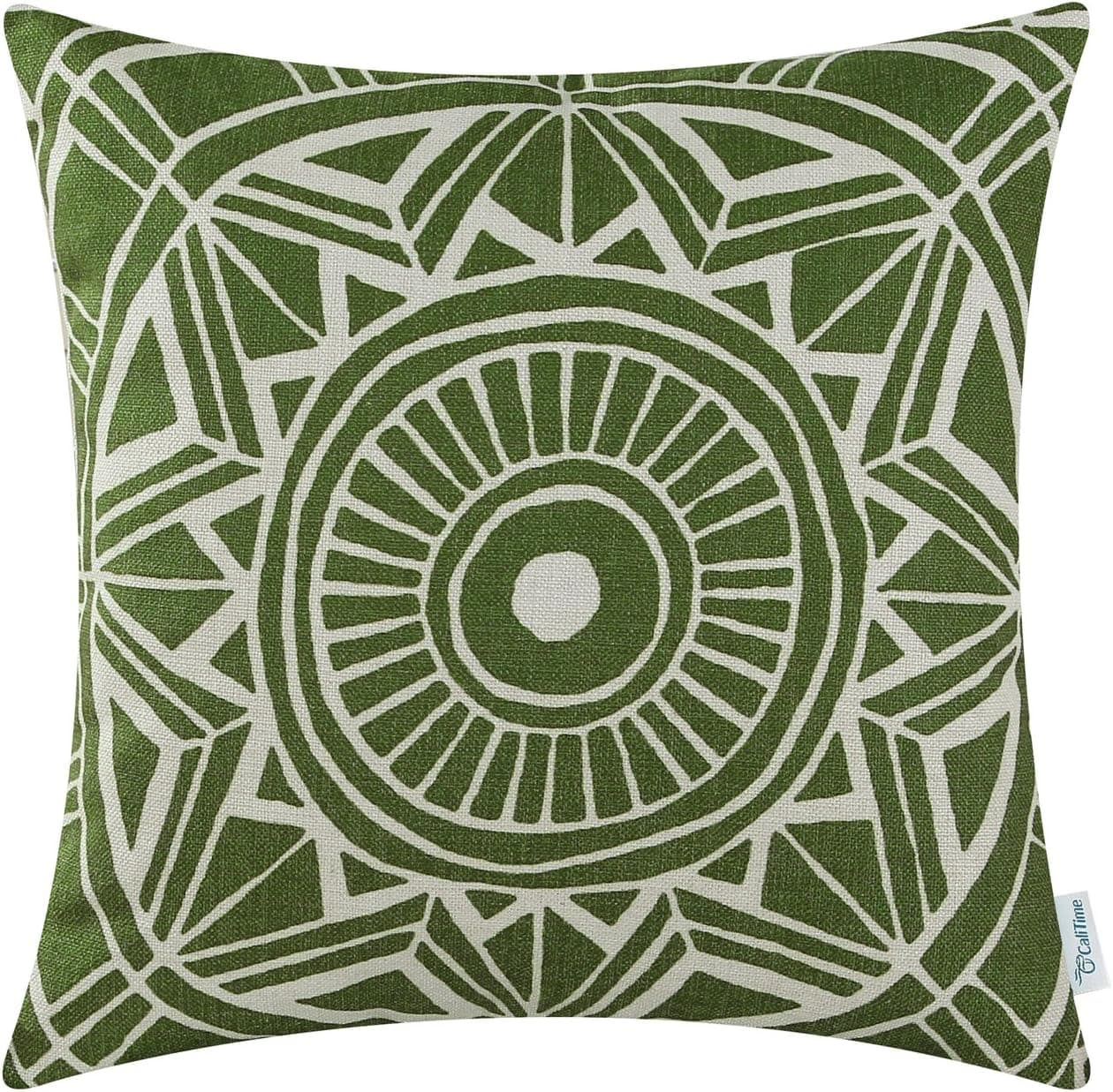 CaliTime Canvas Throw Pillow Cover Case for Couch Sofa Home Decoration Modern Compass Geometric 20 X 20 Inches Olive Green