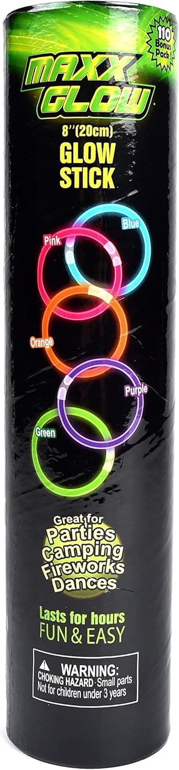 Sunny Days Entertainment Maxx Glo 110 Count Assorted Colors 8" Glowsticks Glow Stick Bracelets Party Pack Novelty