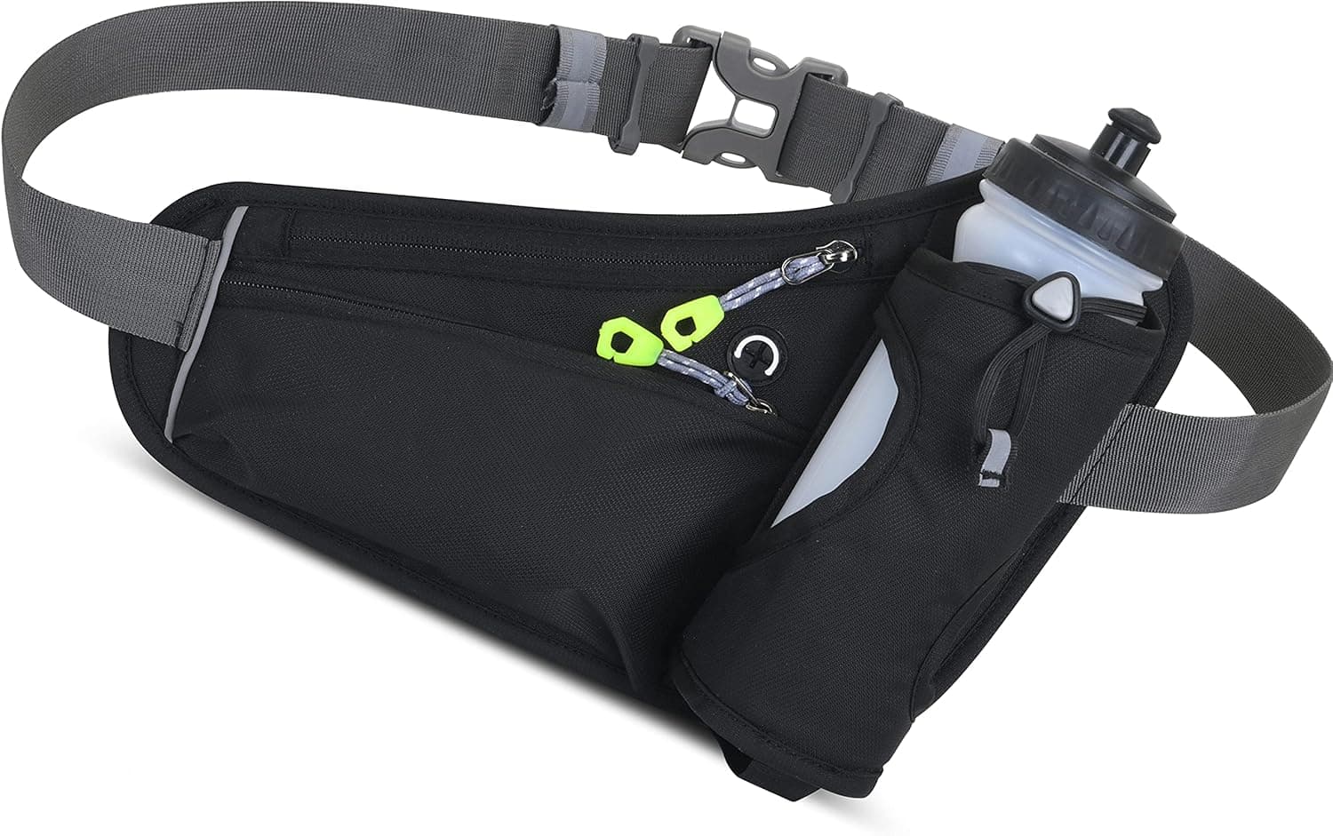 Sport Waist Pack Hydration Belt Pack with running Water Bottle Holder Cellphone Storage Reflected Stripes, suitable for running, hiking and climbing ( Black) …