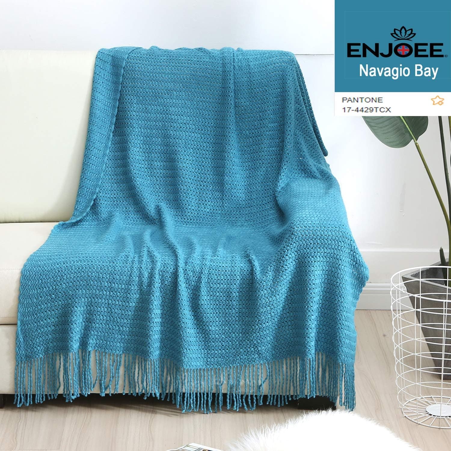 ENJOEE Wheatear Pattern Knit Throw Blanket for Bed Sofa Couch Home Decorative Blanket 50"x 60" ,Navagio Bay