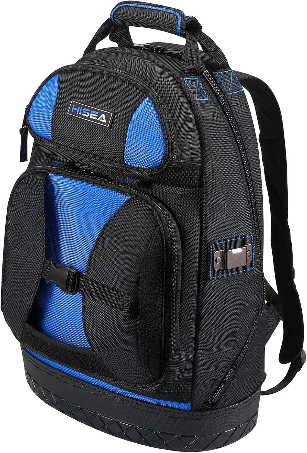 HISEA Tool Backpack Electrician Tool Bag with Moulded Waterproof Base Construction Tools Organizer Backpacks for Men Blue