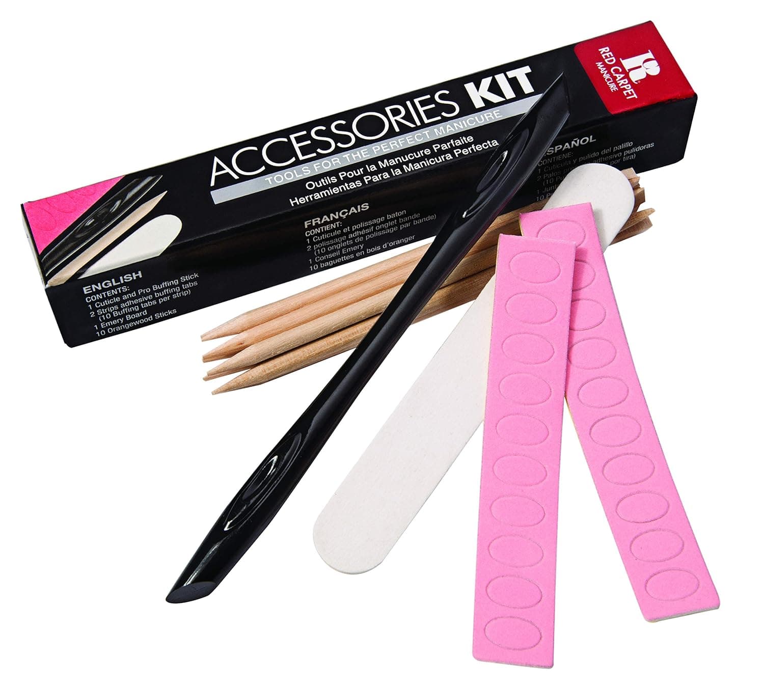 RC Red Carpet Manicure Accessories Kit with Cuticle Pusher, Nail File, Nail Buffer, and Other Nail Tools