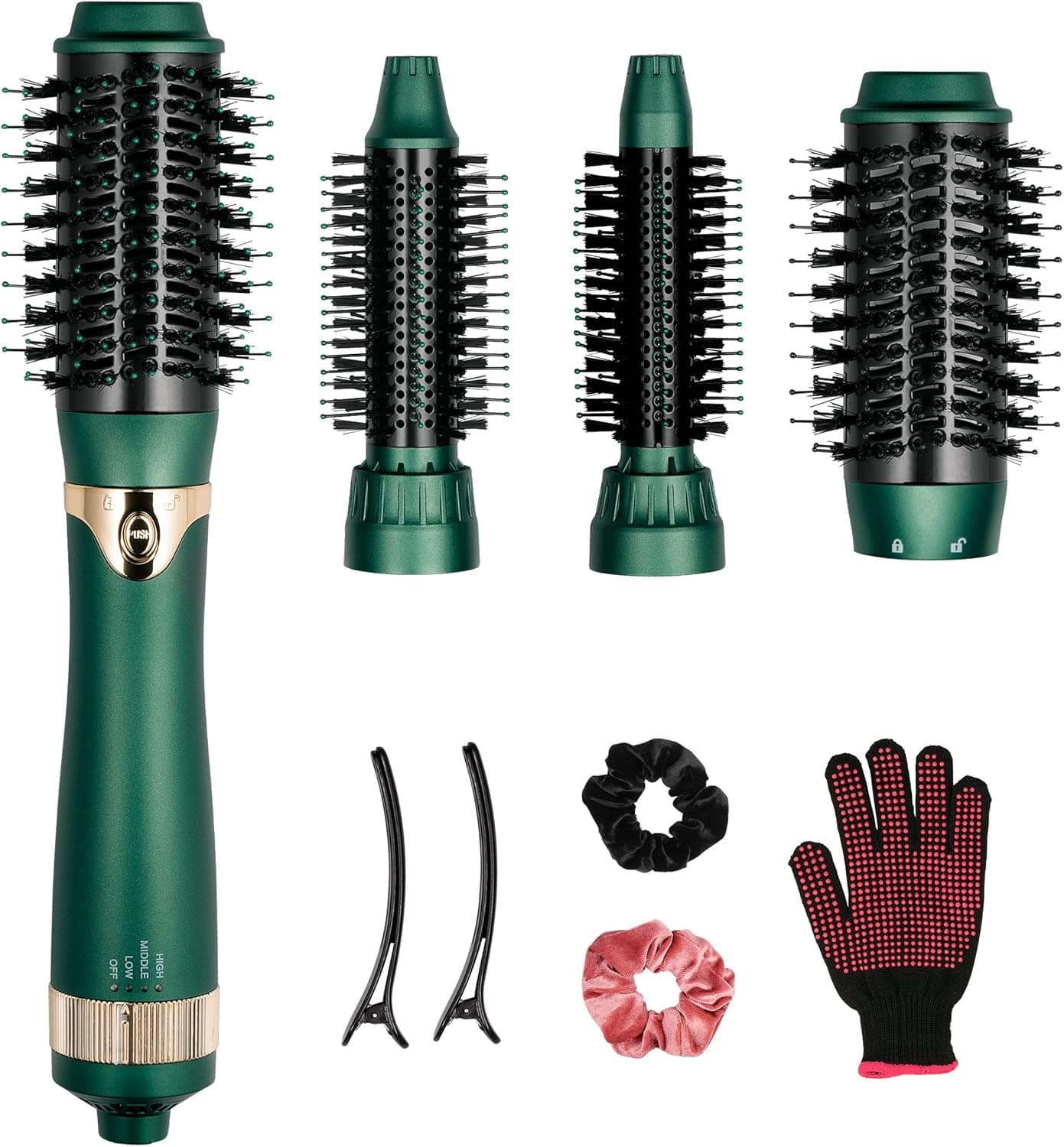 Professional Hot Air Brush for Women, Multipurpose Beauty Hair Dryer Brush for Curling or Straightening, Hair Volumizer, Blow Dryer Brush with Interchangeable Brushing Heads for All Hair Types
