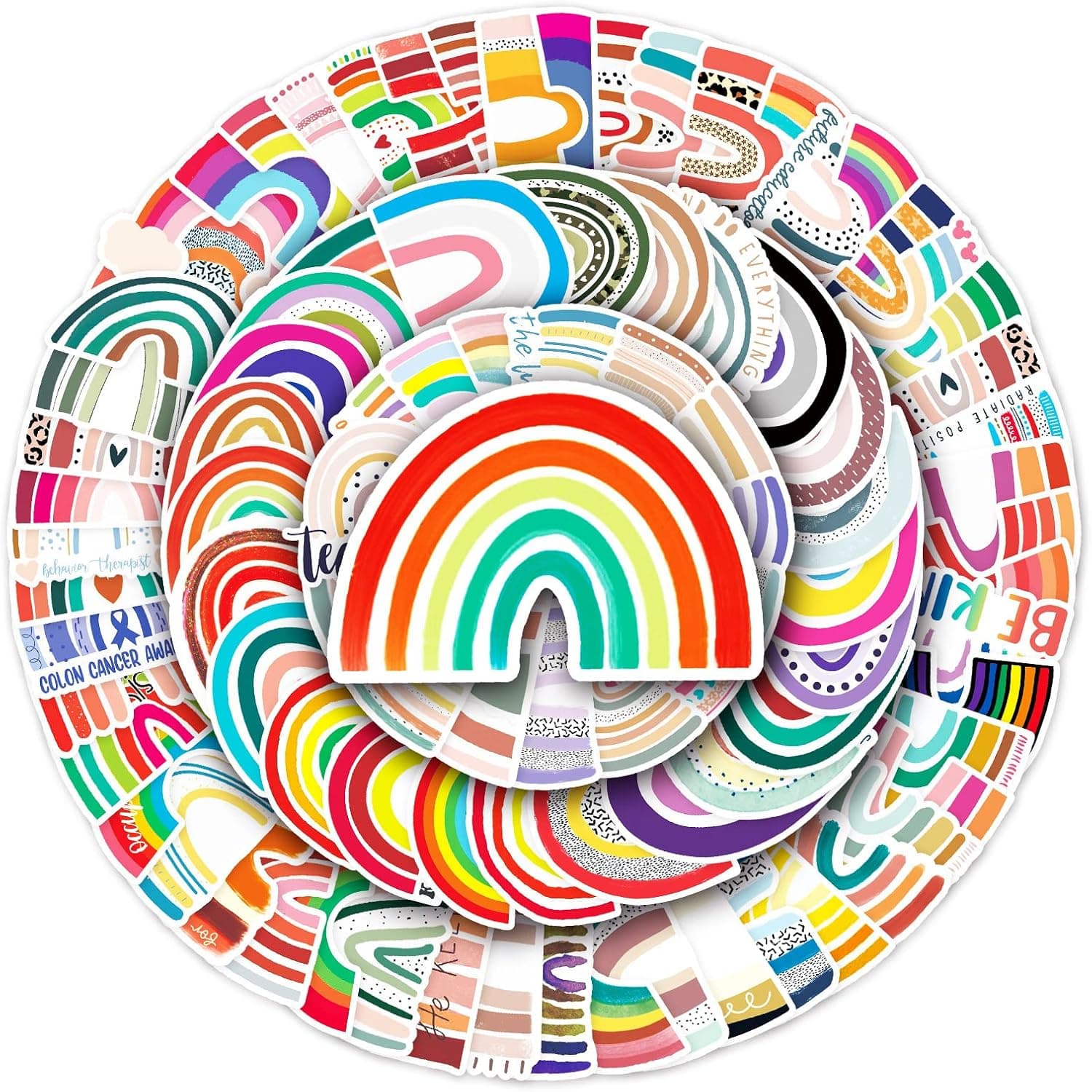 100pcs Rainbow Stickers Colorful Rainbow Vinyl Water Bottle Decals for Flasks Laptop Guitar Skateboard Helmet Scrapbook Rainbow Party Decor Aesthetic Stickers