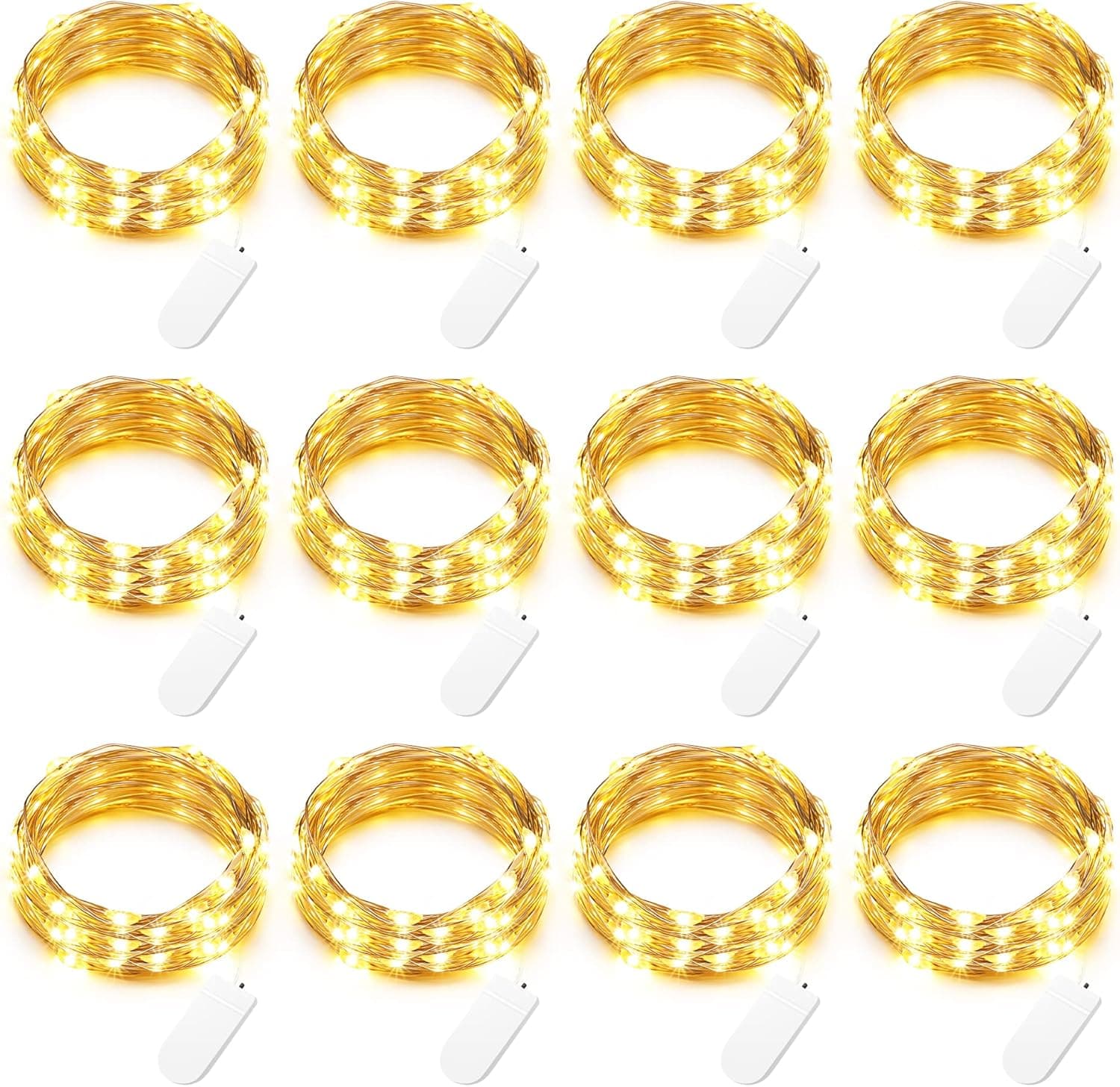 Brizled Fairy Lights, 12 Pack 20 LED Fairy Lights Warm White, 6.56ft Mini Fairy String Lights Battery Operated, Indoor Starry Lights Silver Wire Firefly Lights for DIY Wedding Bedroom Party Christmas