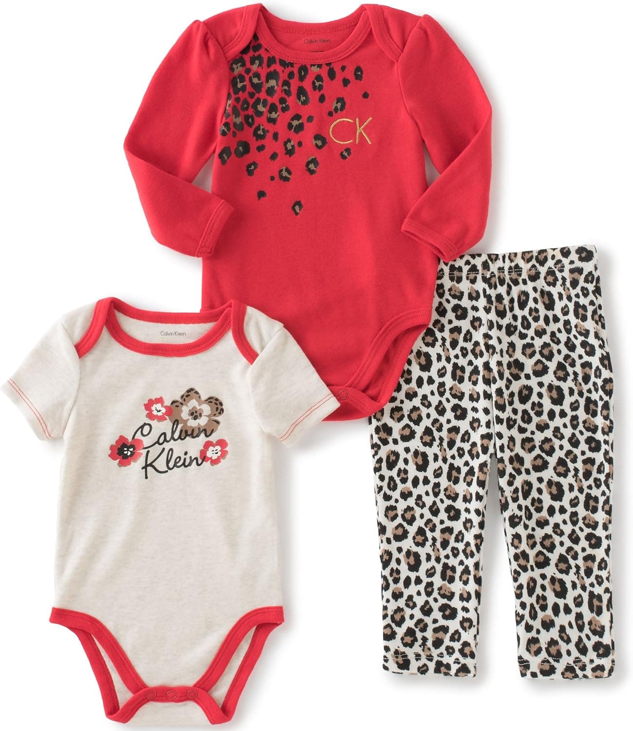 Calvin Klein Baby Girls' 3 Piece Creeper Pants Set