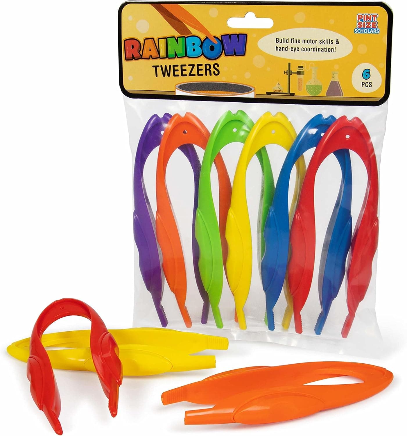 Rainbow Tweezers - Motor Skill Development Toy for Toddlers - Teach Sorting, Counting, and Other Early Mathematics Skills - Sensory Learning Tools for Kids in 6 Colors - Montessori, Preschool Supplies