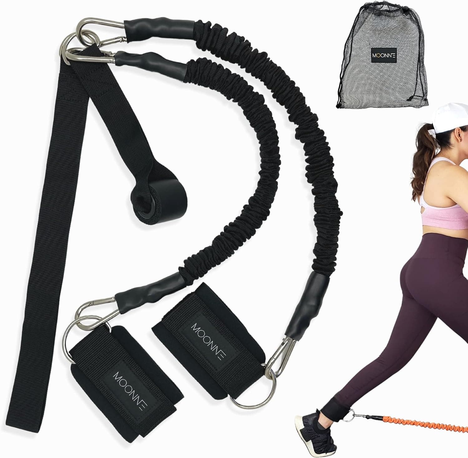 MOONNE Resistance Bands Set - Booty Cable System for Gym Home. Perfect for Glutes and Legs Workout. Triple-Layer Bands with Ankle Straps. Fitness Set 7 Pieces - Includes Workout Program