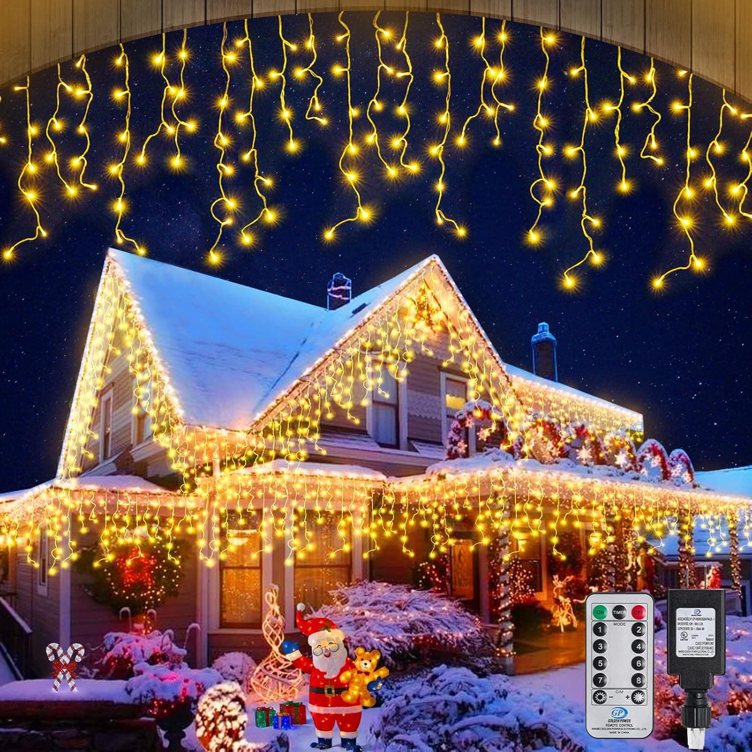 Christmas Icicle Lights Outdoor Decorations 640 LED 65.6 FT Icicle String Lights with 120 Drops, 8 Modes Curtain Fairy Icicle Lights for Christmas Wedding Party Eaves Patio Yard (Warm White)