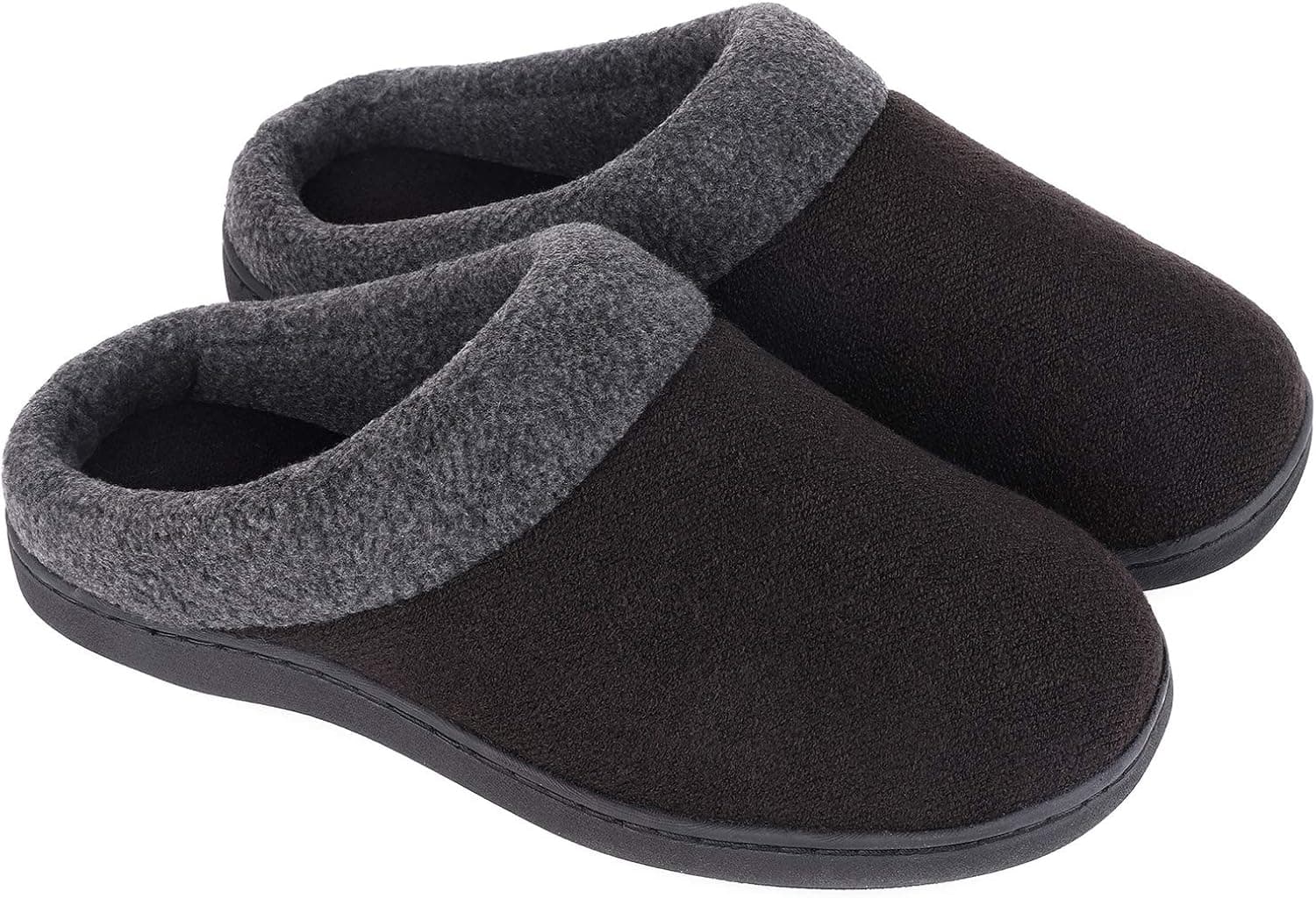 HomeIdeas Women's Comfy Wool Blend Memory Foam Slippers Cotton Knit Slip ons for Indoor Outdoor Use (Black, 9-10 M US)
