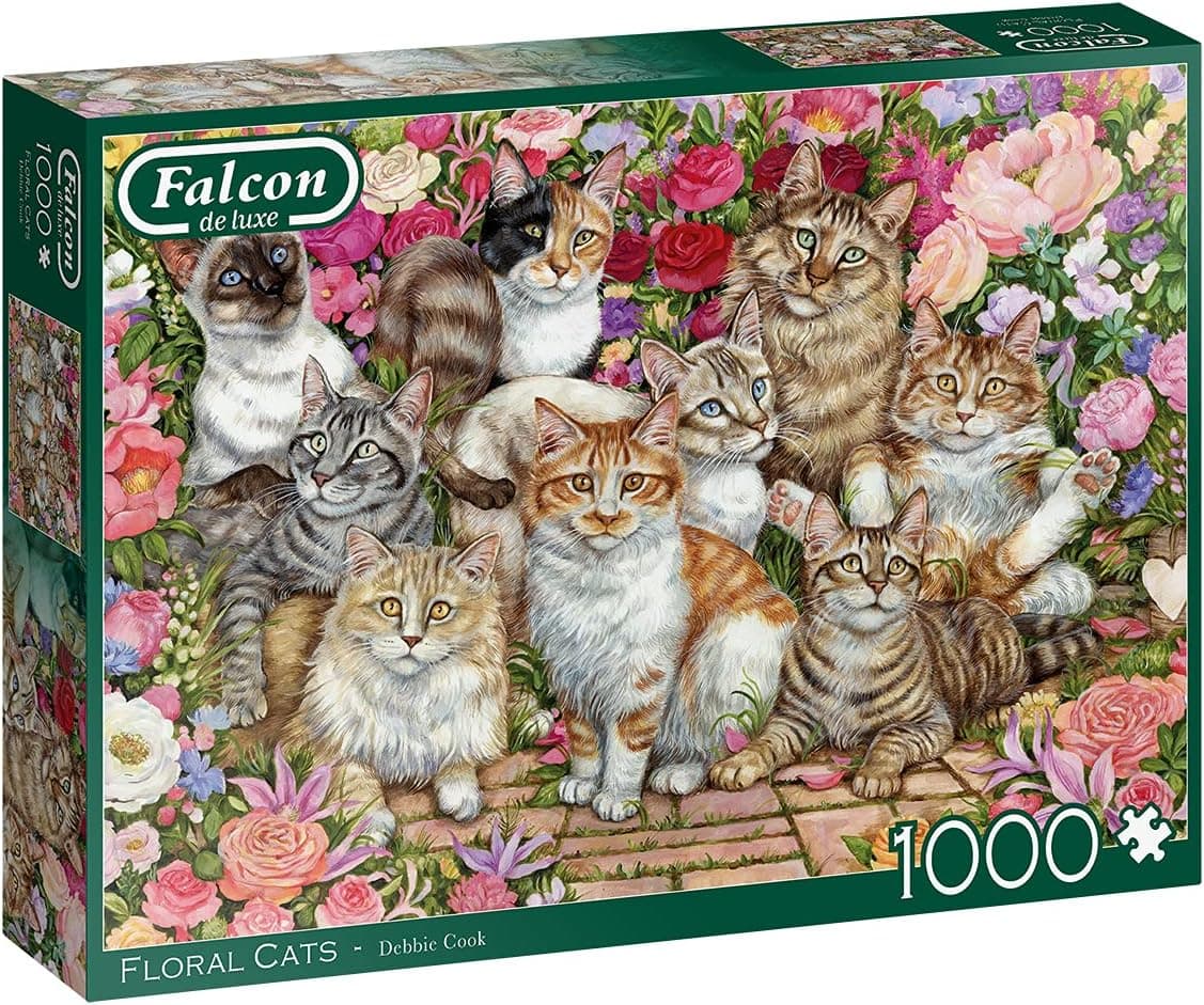 Falcon Deluxe Floral Cats Jigsaw Puzzle (1000 Pieces)