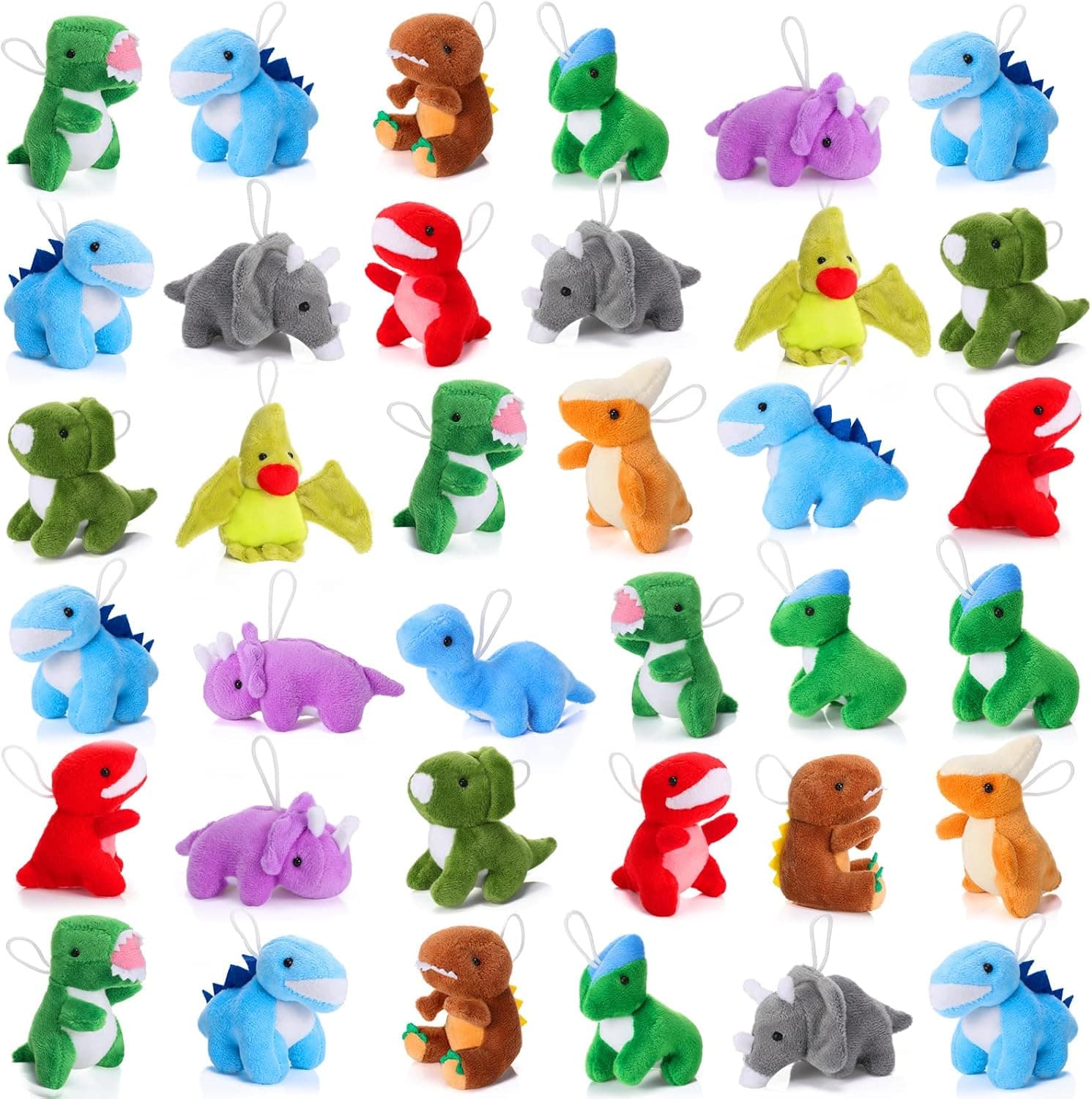 Skylety 40 Pcs Mini Dinosaur Plush Stuffed Set Small Dinosaurs Animal Keychain Toy Dinosaur Plush Stuffed Set Soft Dino Playset for Kid Party Favors, Doll Machine Treasure Carnival Prizes