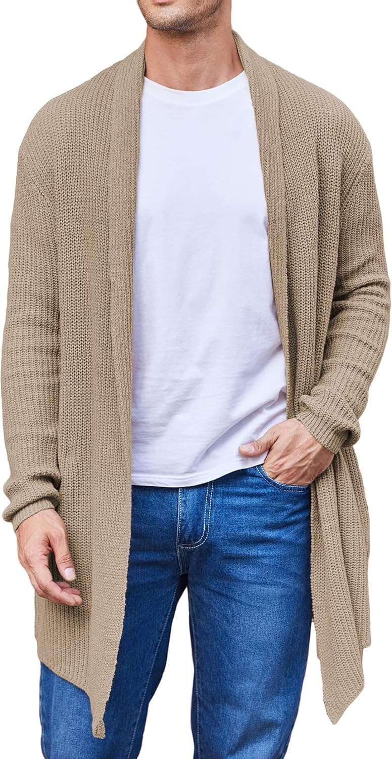 COOFANDY Men's Shawl Collar Knit Long Cardigan Ruffle Fashion Sweater Drape Cape