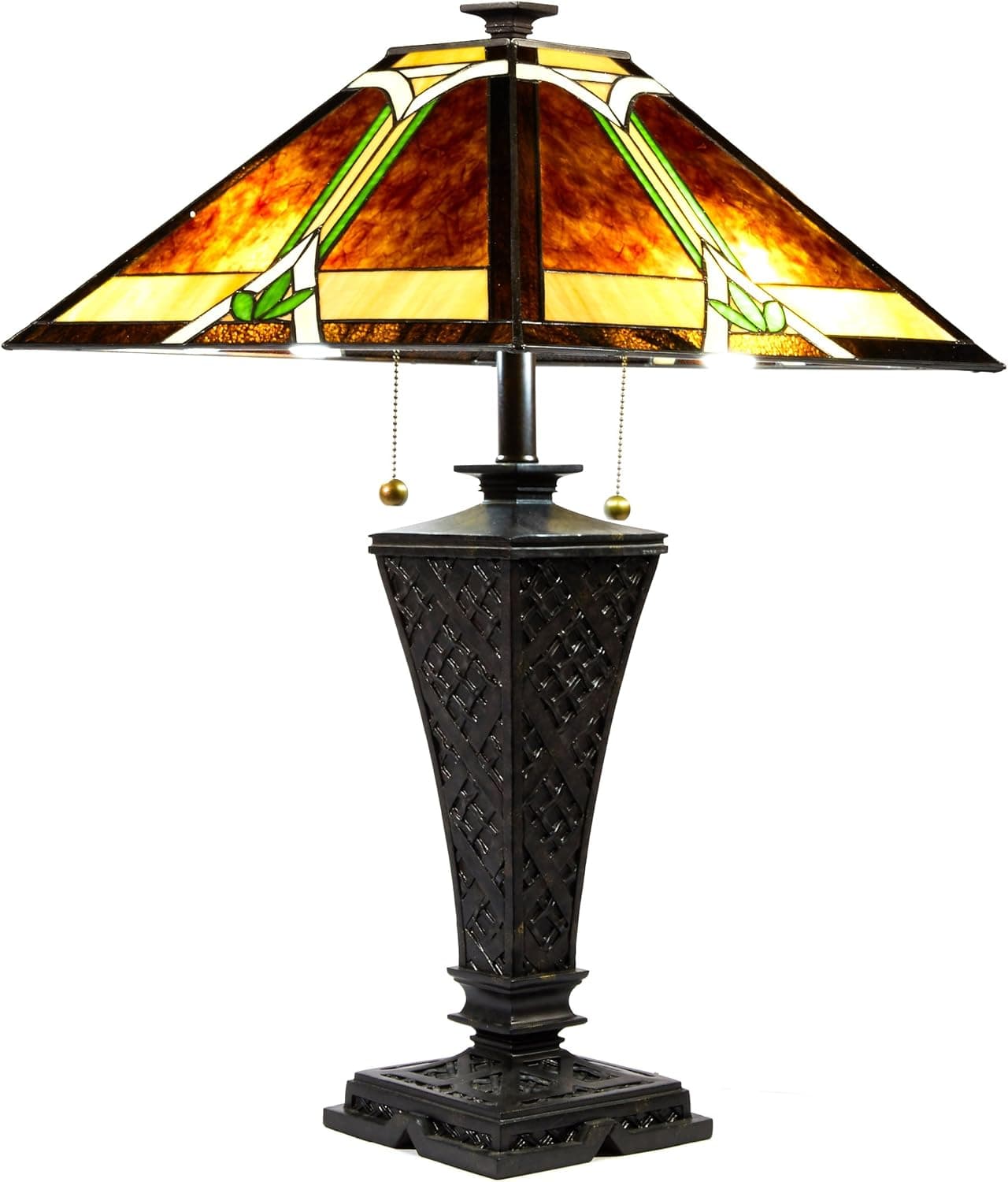 New Legend Tiffany Style Stained Glass 2 Light Table Lamp TL16034, 18-Inch Shade