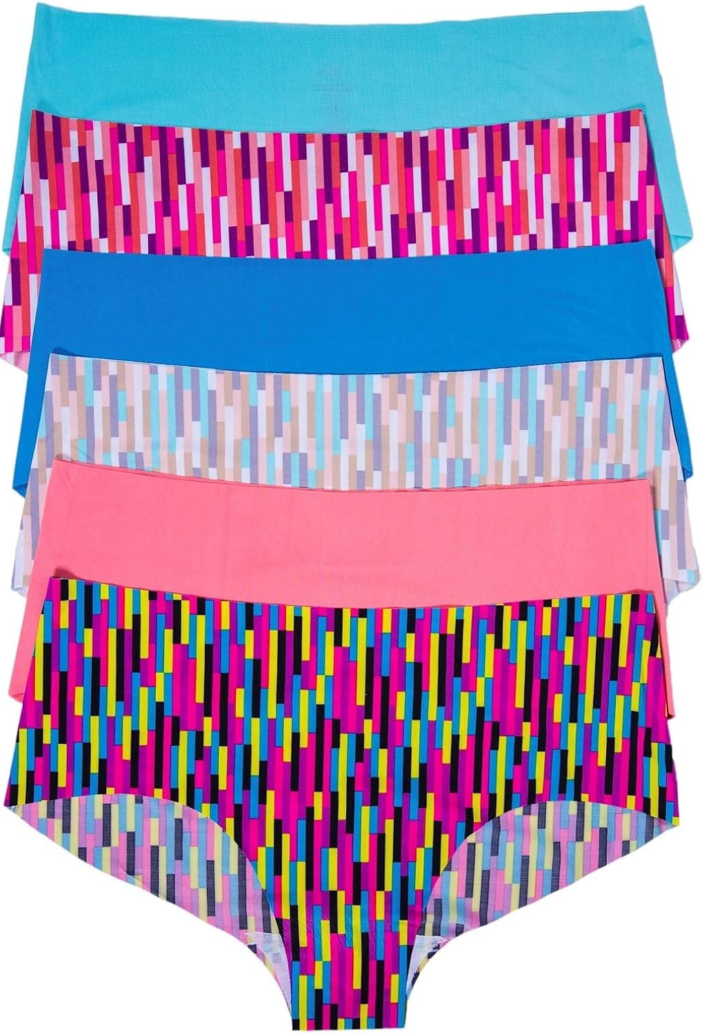 Sexy Basics Women's 6 Pack Laser Cut Seamless Invisible Boyshort Panty
