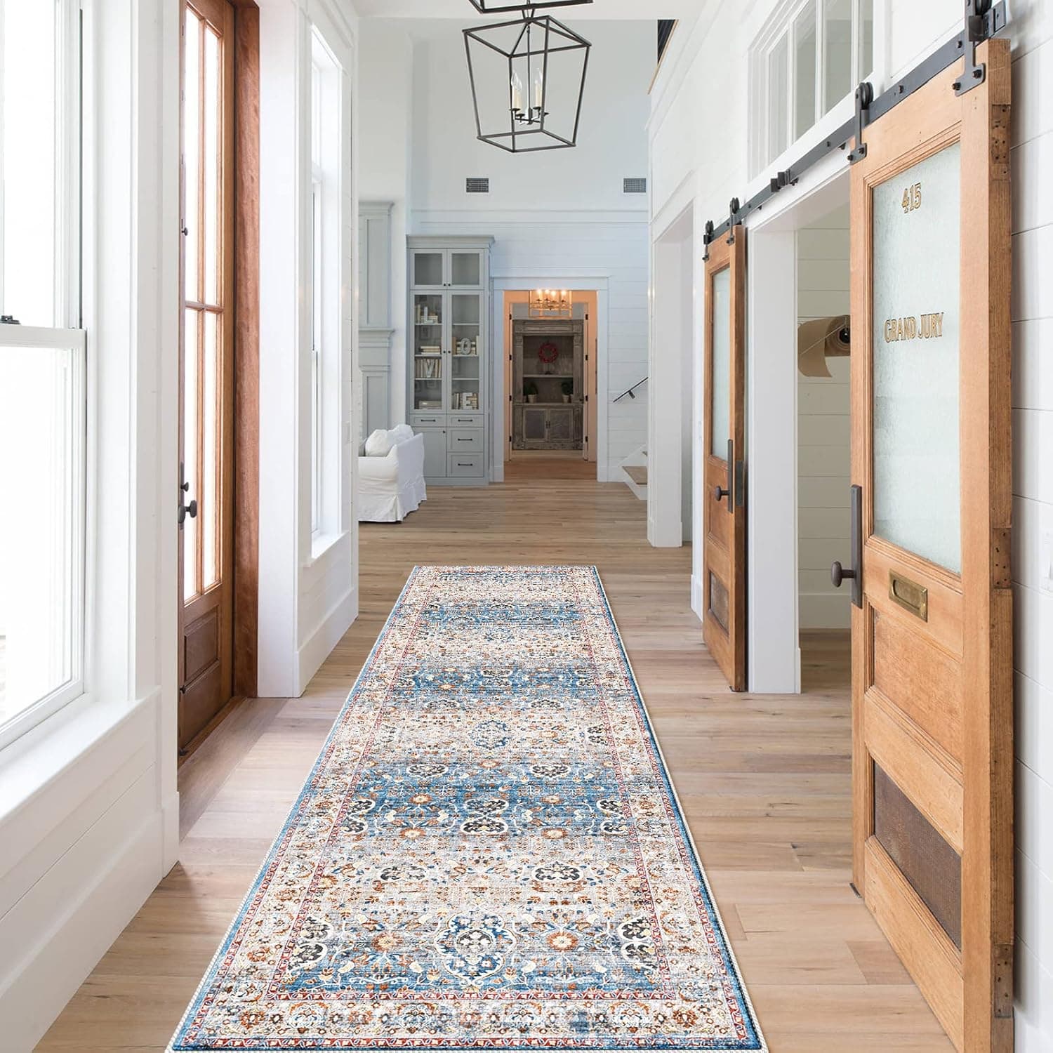HY HAO YUN LAI Non Slip Runners for Hallways,Washable Hallway Runner Rug,Long Ultra Soft Kitchen Runner Rug,Non Shedding Accent Farmhouse Runner Rugs (Blue, 2 X 7)