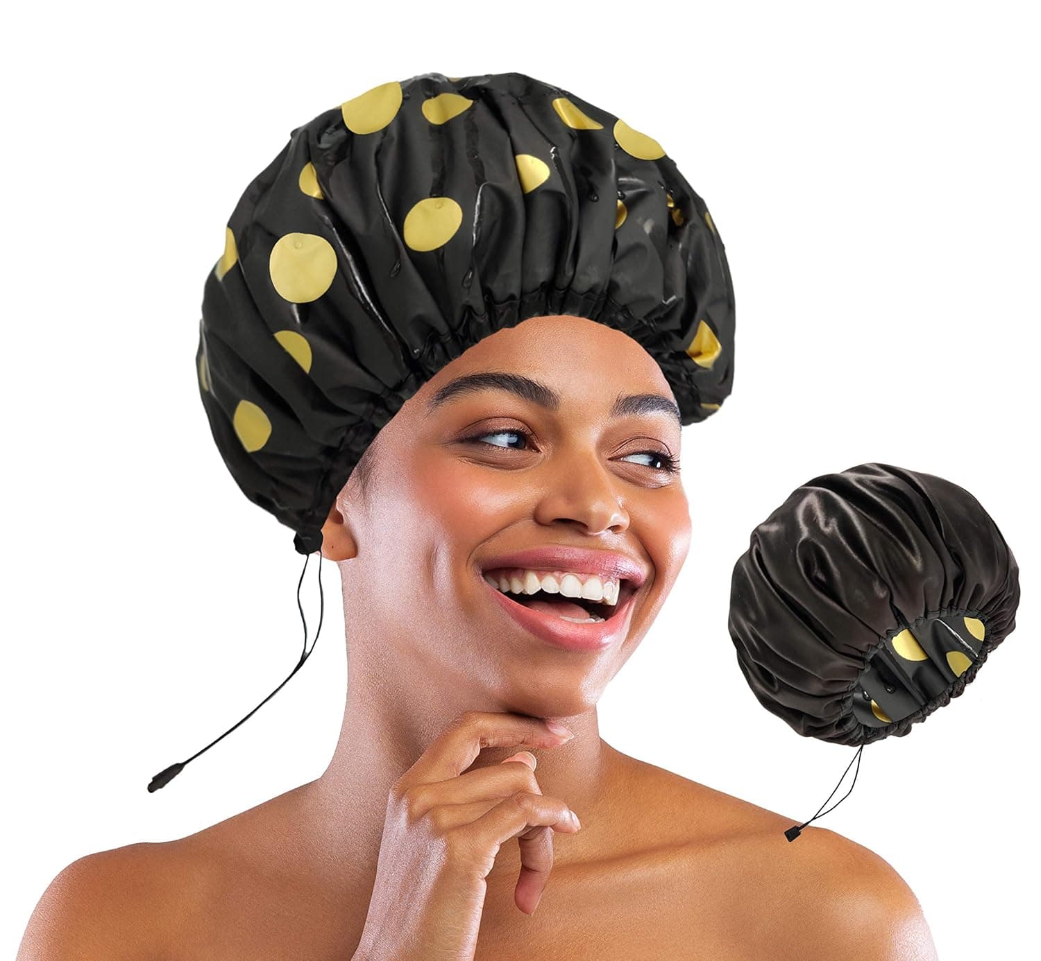 Adjustable Satin Lined Shower Cap for Women Adjustable&Large&WaterProof 100% Silky Satin Interior Shower Cap for Hair Protection Especially for Curly Hair,Dreadlocks,Braids Available Men & Women