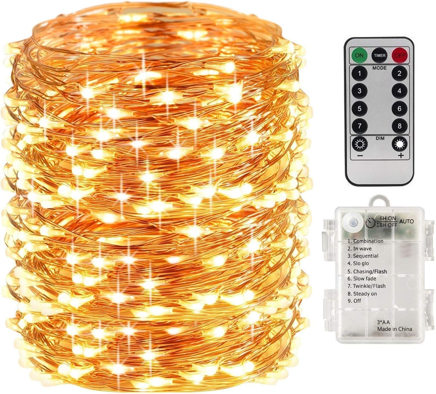 Diswoe LED String Lights Waterproof,200 Micro LED 66ft /20M Firefly Twinkle Lights Multicolored Fairy String Lights Battery Operated with Remote Control (Warm White)