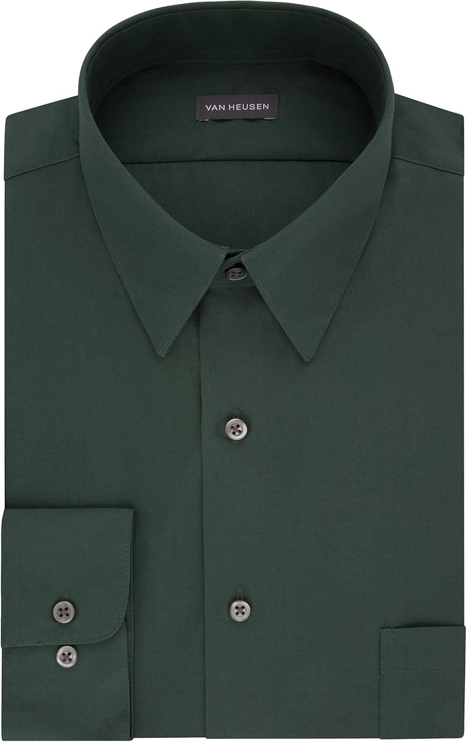 Van Heusen Men's Fit Dress Shirt Poplin Solid (Big and Tall), Dark Leaf, 18" Neck 32"-33" Sleeve
