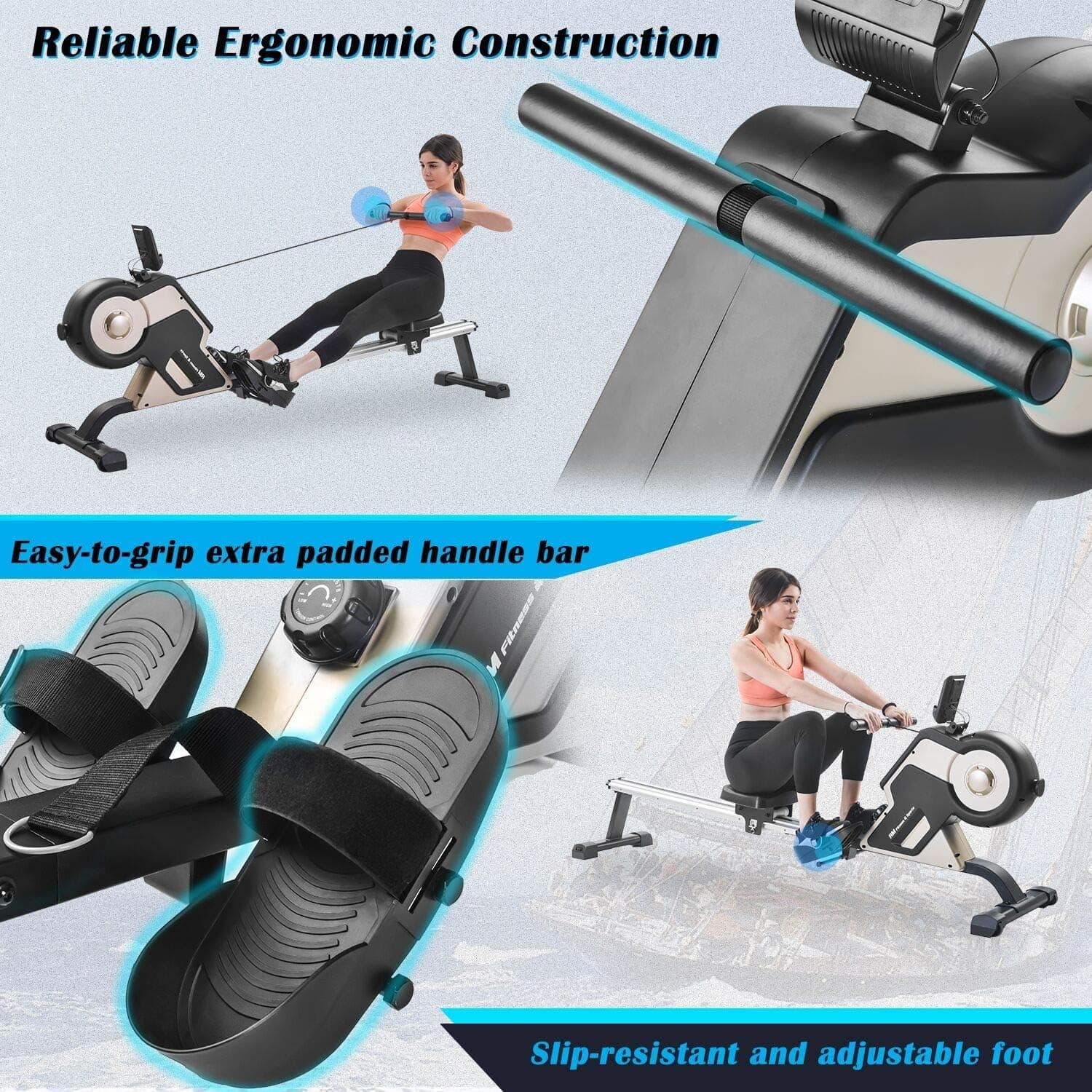Merax Rowing Machine Magnetic Rower Machine Home Rower with 8 Levels Resistance Adjustment Fitness Equipment for Home Gym, 340 LBS Weight Capacity