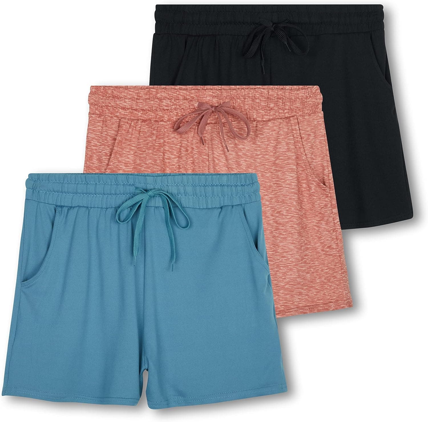 Real Essentials 3 Pack: Athletic Lounge Shorts for Women - Casual Sweat Shorts with Pockets (Available in Plus Size)