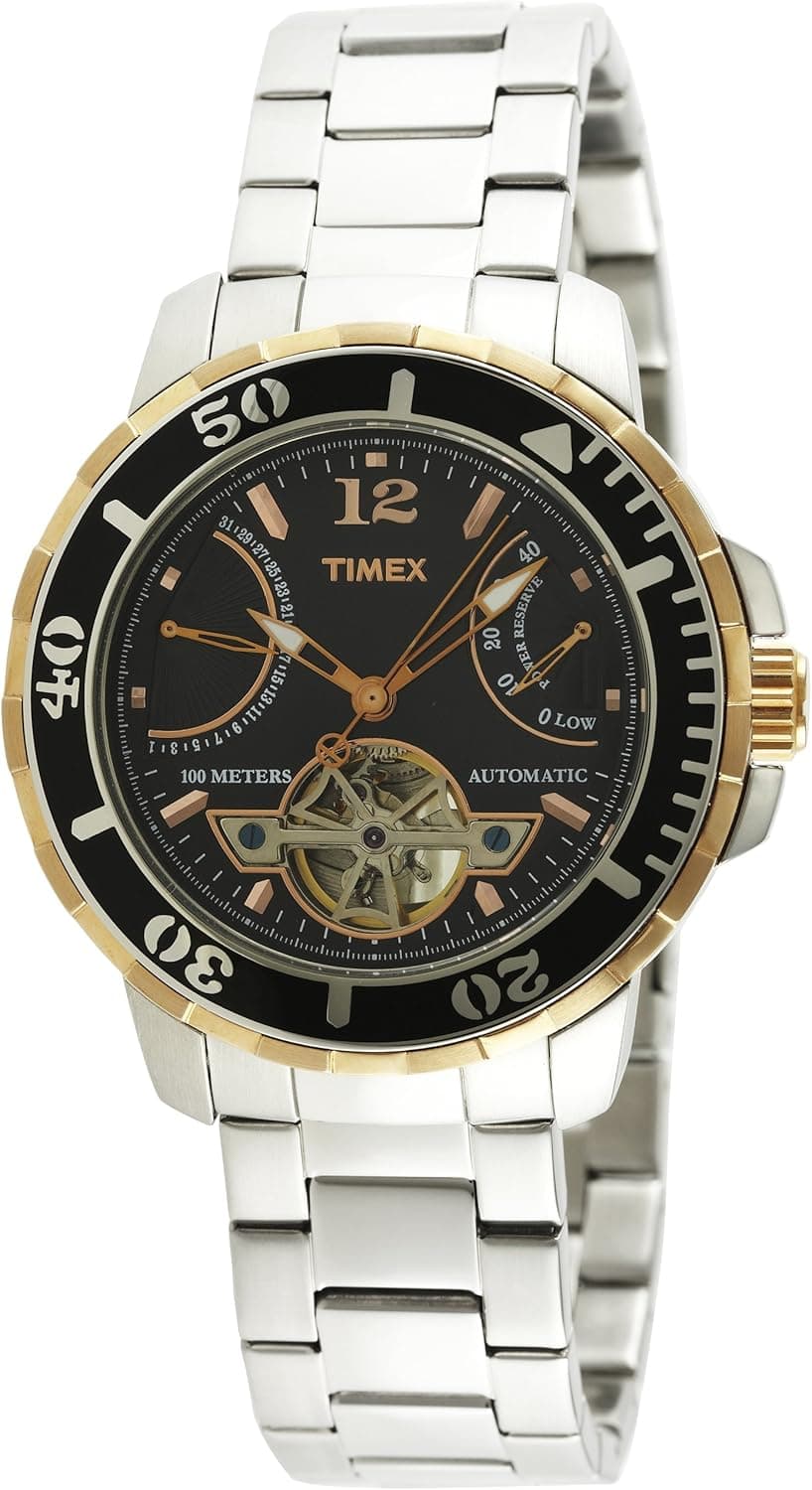Timex Men's T2M930 Silver Stainless-Steel Automatic Watch with Black Dial