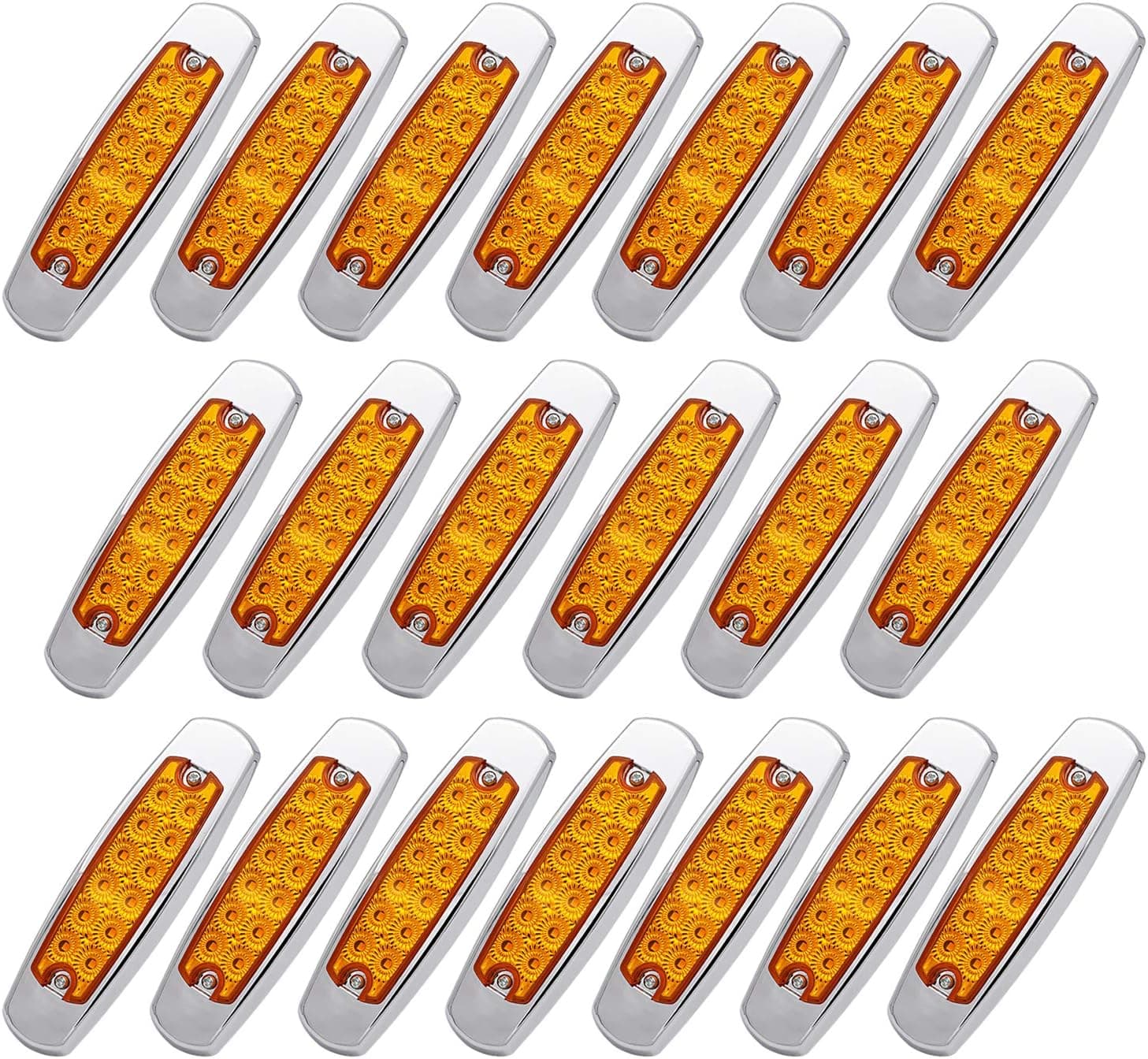 MADCATZ (Pack of 20 6.4 Inch Slim Amber 12 LED Sealed Trailer Side Marker Lights Surface Mount with Chrome Bezel for Truck Lorry RV Bus 12V DC Shockproof BB12