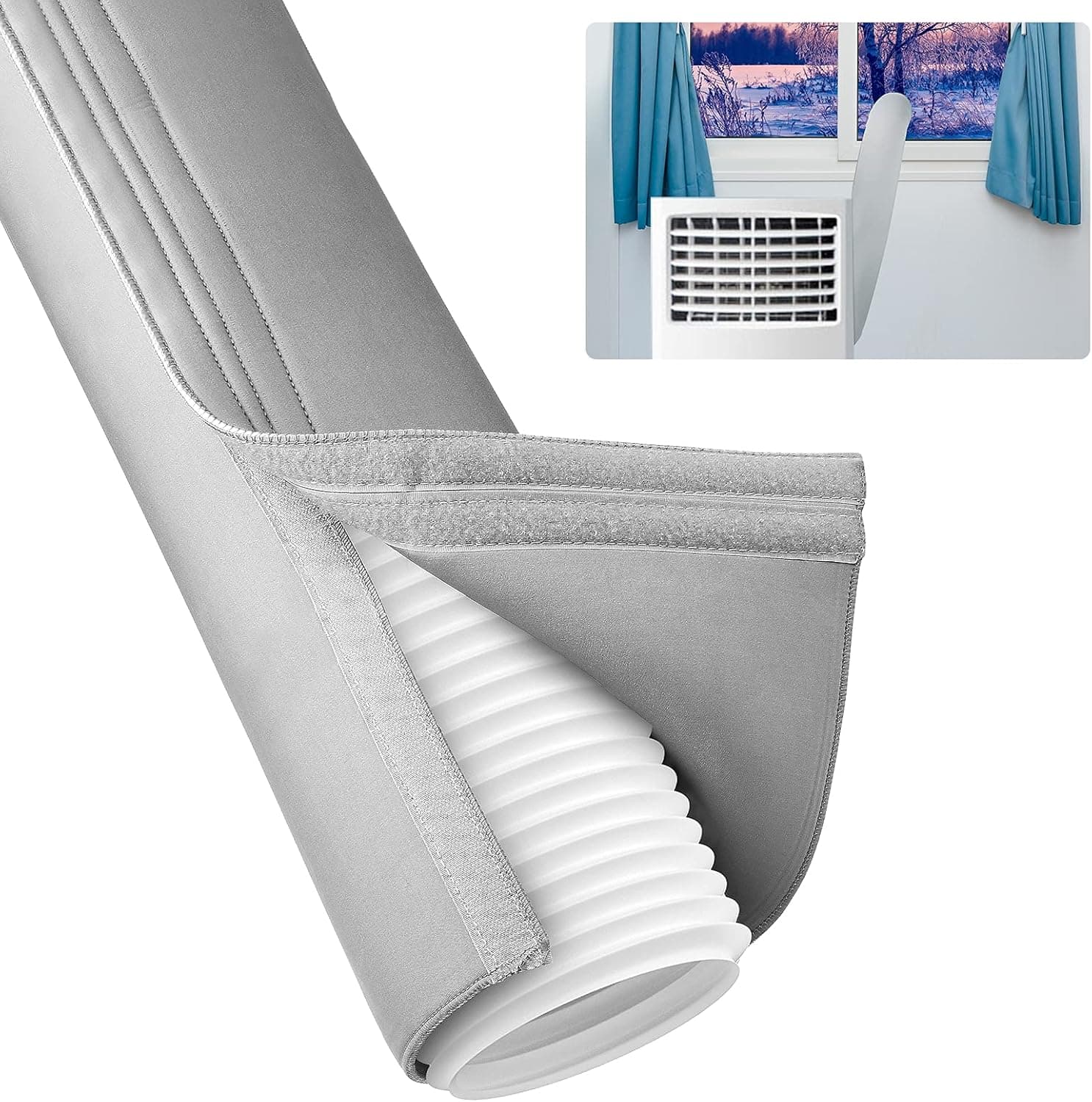 Air Conditioner Hose Cover Wrap, Portable Insulated Sleeve AC Hose Cover, Universal Exhaust Duct Vent, Air Conditioning Accessories, Velcro Easy to Install (Light Gray)