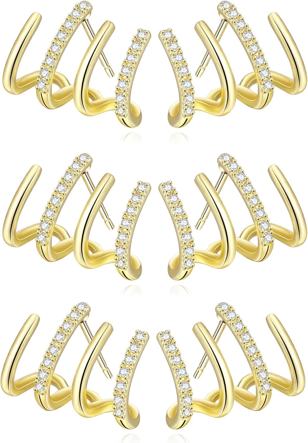 Claw Earrings Cuff for Women Zircon Needle Stud Earrings for Teen Girls Shiny Crystal Earrings Silver Gold Wrap Stud Ear Cuff Four Claw Earrings Trendy Piercing Studs Earrings…