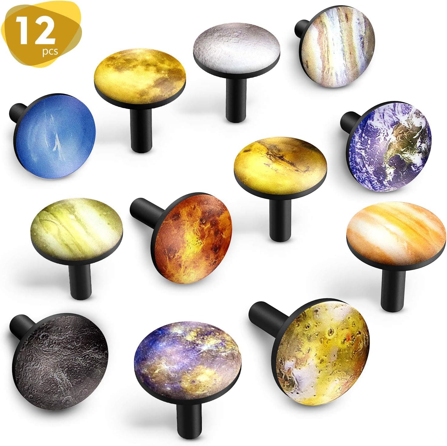 SHARE&CARE Cabinet Knobs 1.37''(35mm) Diameter with Constellation/Planet/Van Gogh/Circle Design Drawer Dresser Cupboard Wardrobe Pulls Handles, 12pcs (Planet)