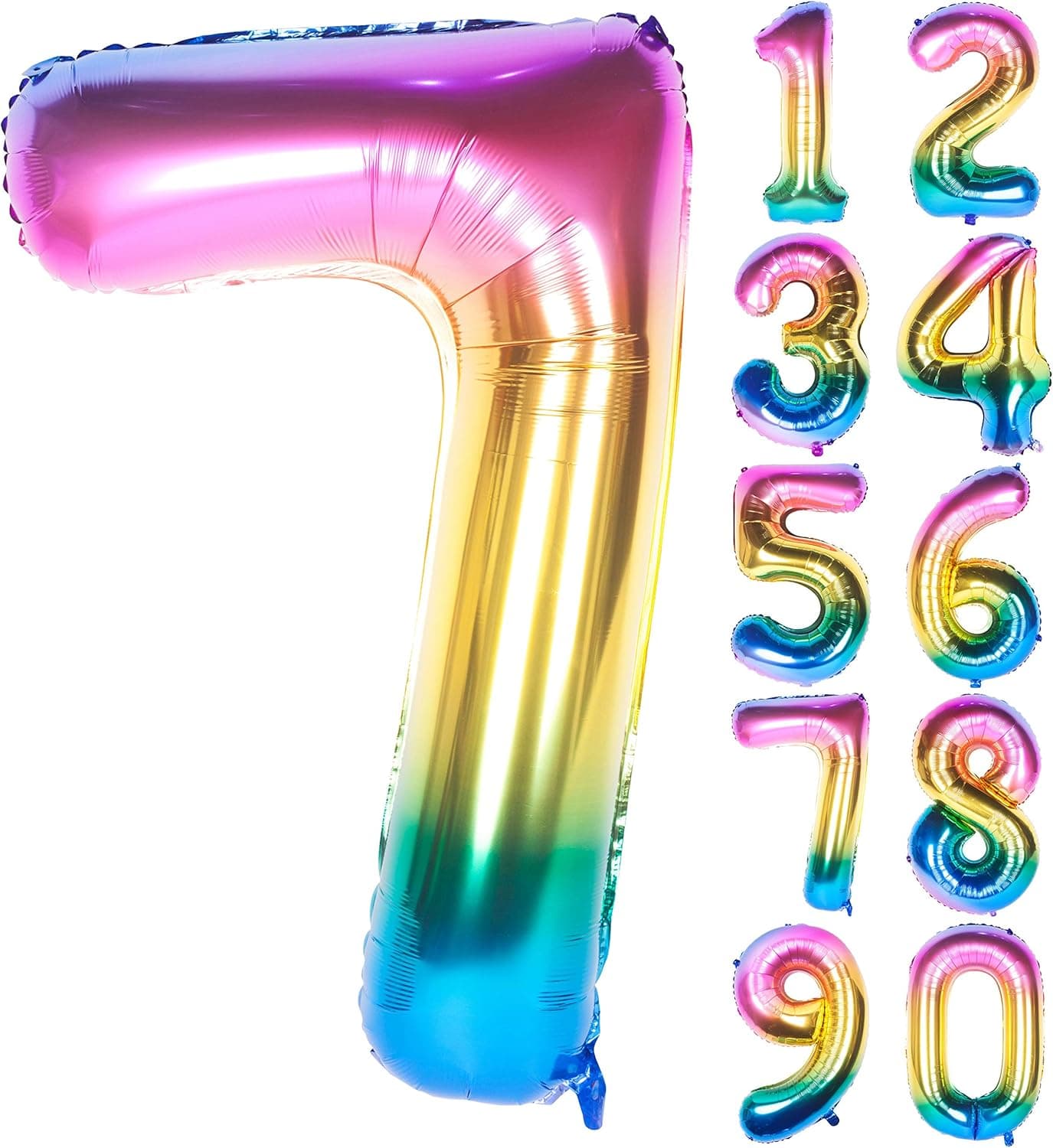 New 40 Inch Rainbow Digit Helium Foil Birthday Party Balloons (Dark Rainbow 7)
