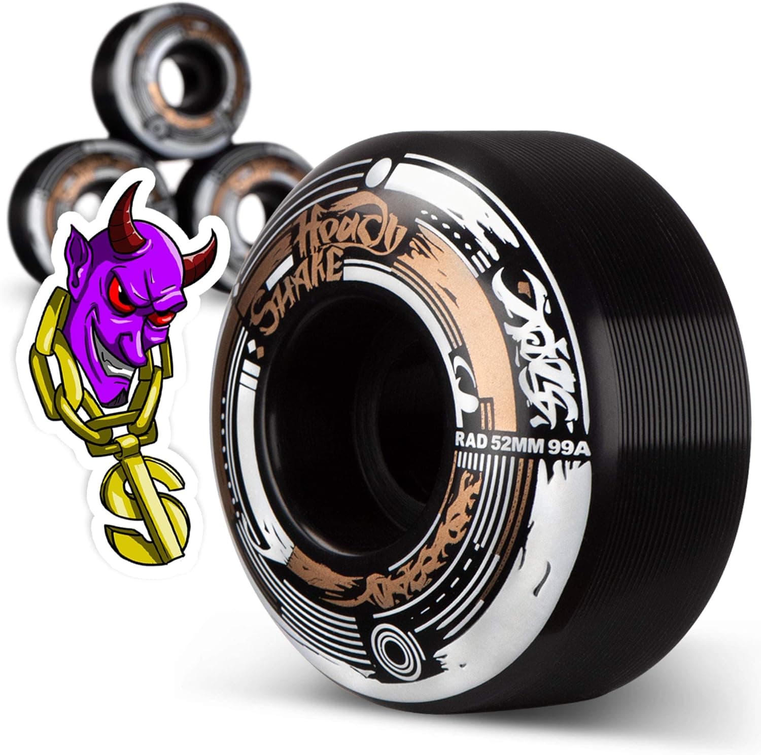 Heady Shake Pro Skateboard Wheels Rad Mode 52mm 99a, Skateboarding Accessory for Fast Momentum, Smooth Rides, Enhanced Grip, 4 Pack with Skate Sticker