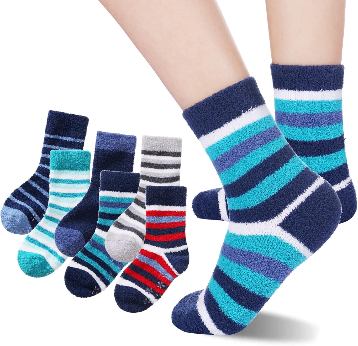Kids Boys Girls Fuzzy Socks with Grips Children Toddlers Non Slip Slipper Soft Warm Cozy Winter Fluffy Socks