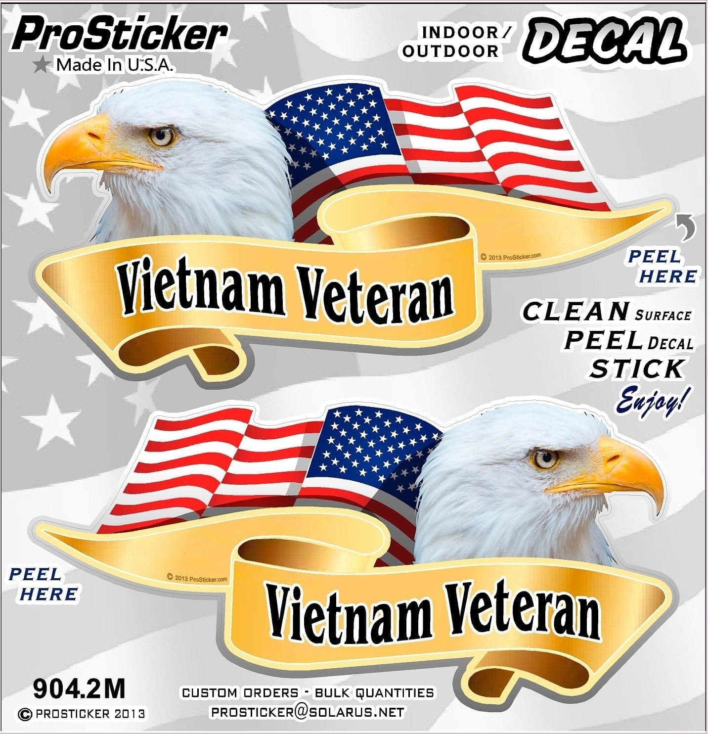 ProSticker 904M (One Pair) American Pride Series Vietnam Veteran Mirrored Bald Eagle Decal Sticker (3" x 6")