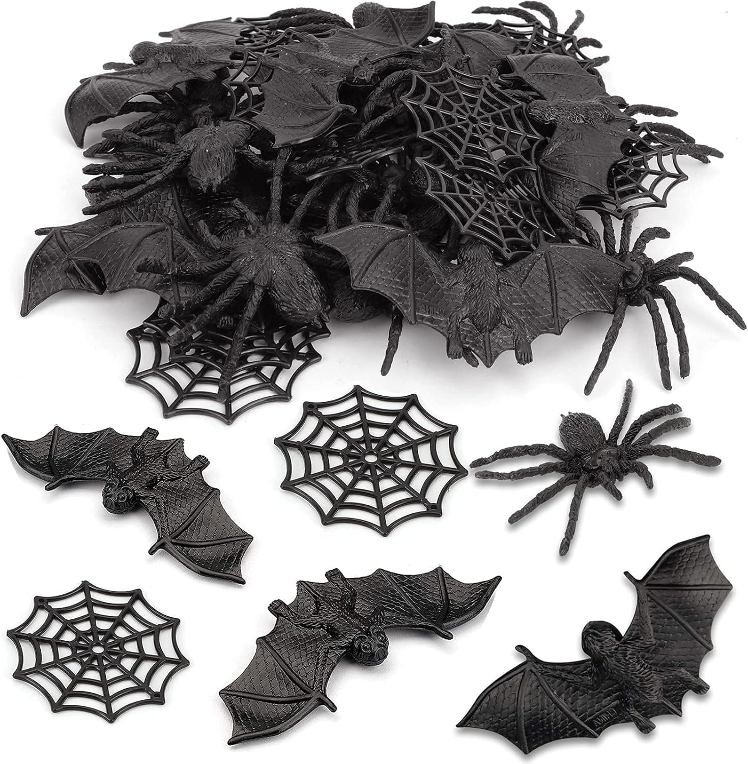 OOTSR 36 Pack Halloween Plastic Realistic Bugs Fake Spider Bat Toys , Halloween Realistic Fake Spider Bat and Plastic Spider Wed for Party Favor Decor Kid Gift Joke Toy(3 Style, 12 Pack)