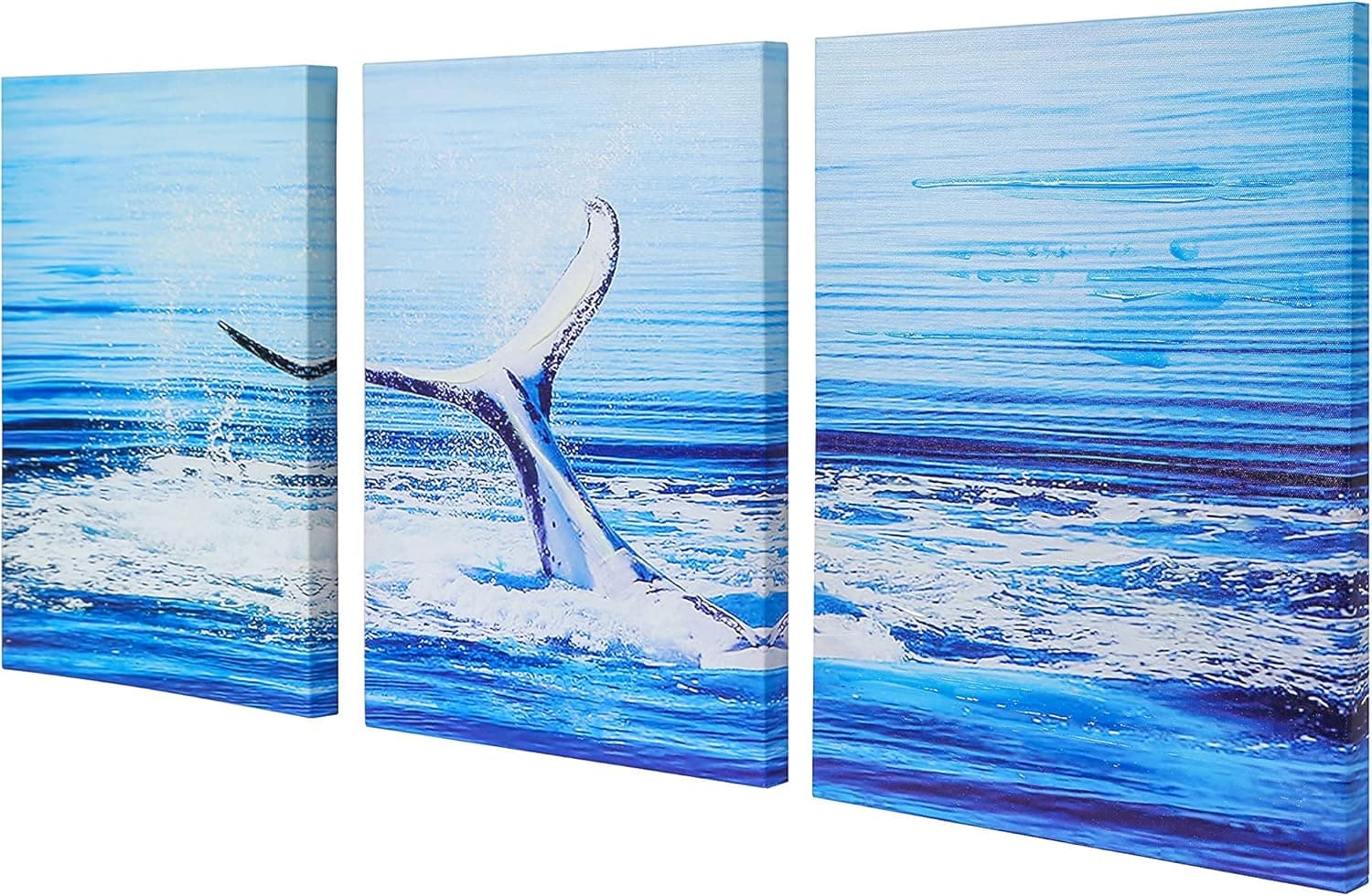 Wall Art Canvas Prints Blue Sea Dolphin Tail Painting for Bedroom Bathroom Living Room Wooden Framed Wall Décor Artwork Ready to Hang 12 x 16 Inch 3 Panels