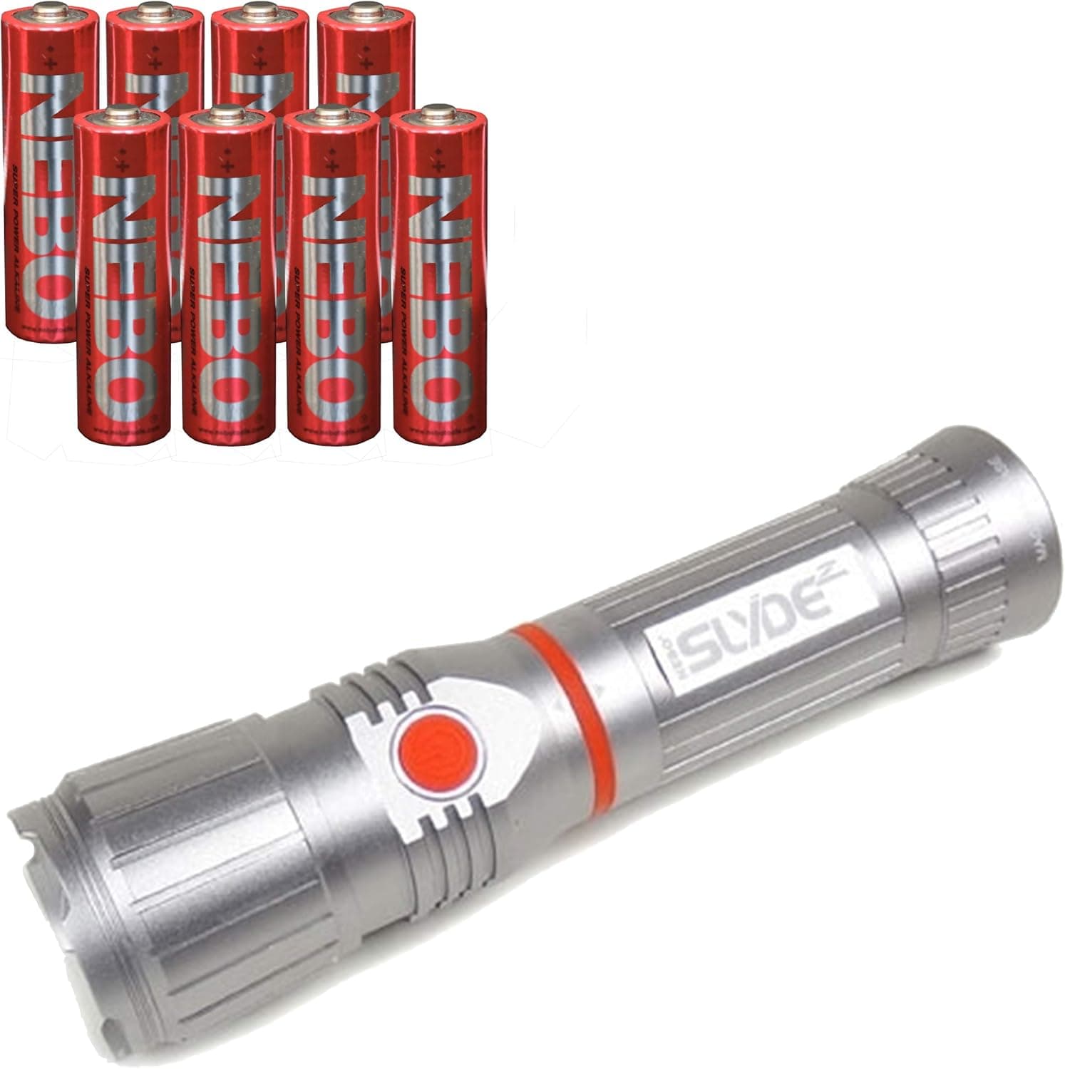 NEBO 6267 SLYDE Z 4750 Lux LED Flashlight 250 Lumen Worklight with 8 Nebo AA Batteries