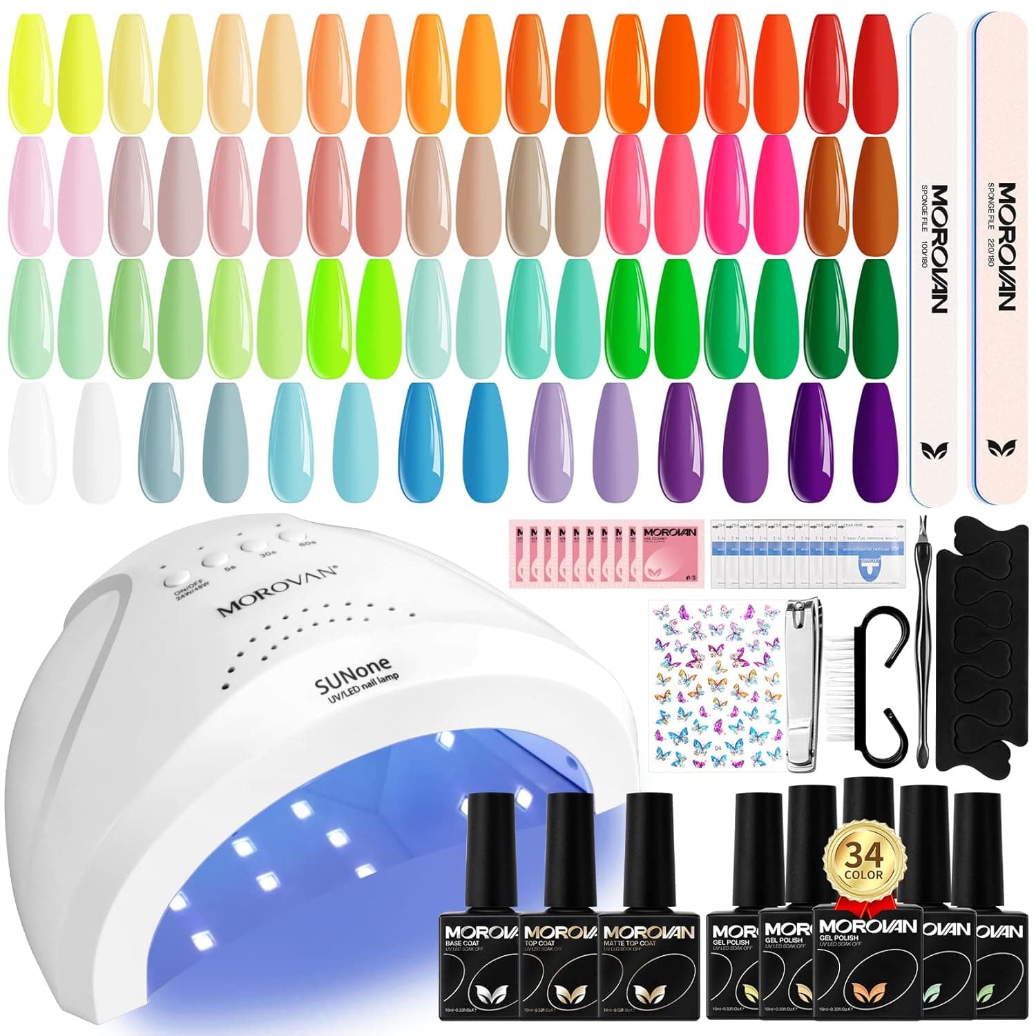 Morovan Gel Nail Polish Kit - Gel Nail Polish Kit with U V Light Gel Nail Polish Set Gel Polish Kit 34 Colors Gel Polish Nail Art DIY Salon Suitable for Any Season