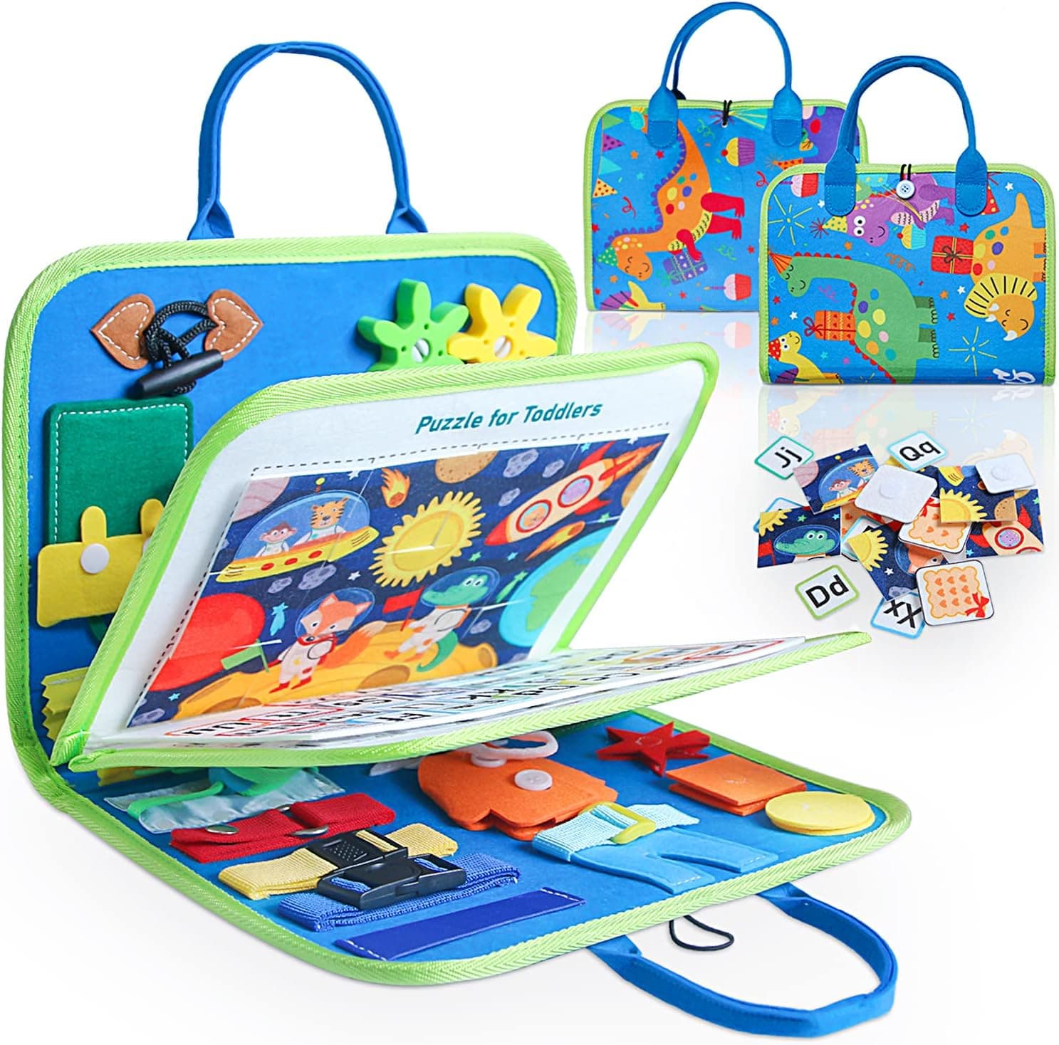 TBWIND Busy Board for Toddlers, Travel Toys for Airplane Car, Montessori Toy for 1 2 3 4 Year Old Girls & Boys Gifts, Sensory Board for Educational Learning Fine Basic Dress Motor Skills (Blue)