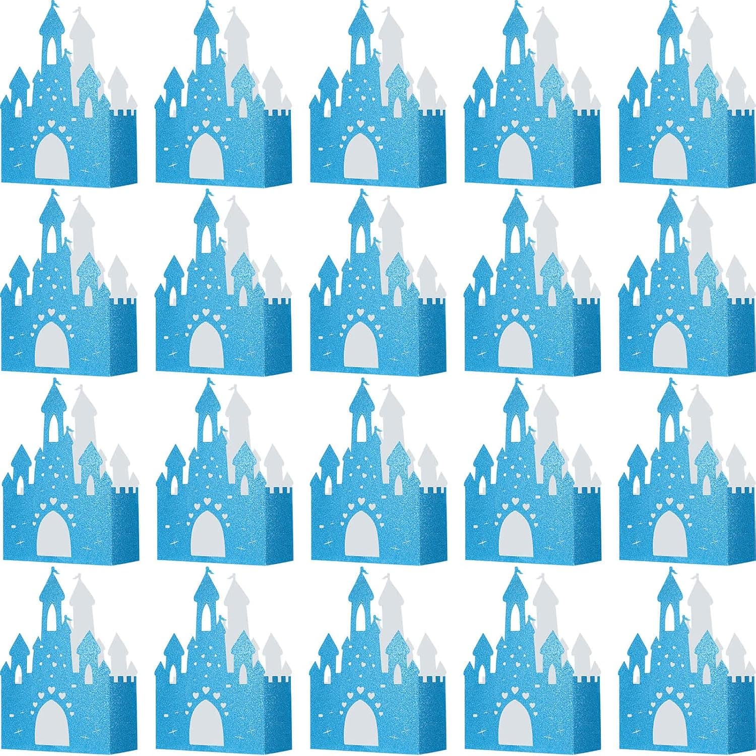 20 Pieces Princess Birthday Party Decorations Blue Castle Boxes Glitter Party Favor Popcorn Boxes Princess Castle Table Centerpiece Bridal Party Decorations for Girls, 3.5 x 2 x 5.9 Inch