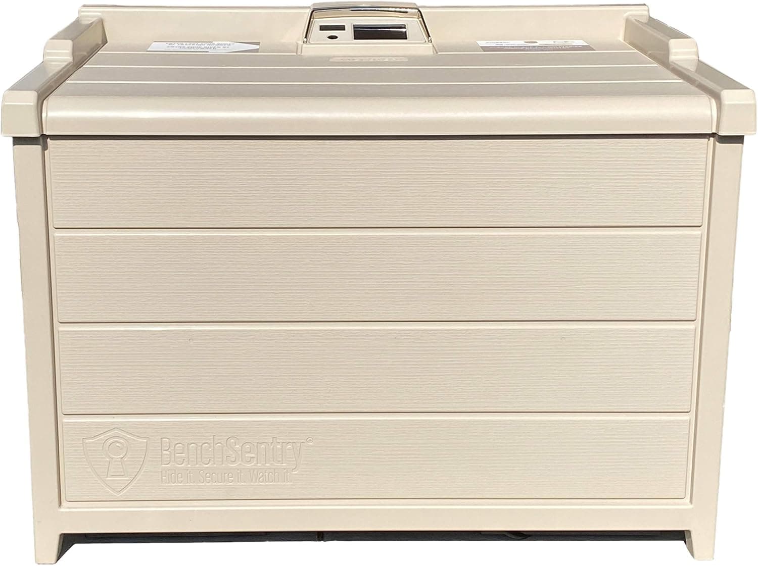 BenchSentry by Genie Secure & Smart Package Delivery Porch Box - Tan Weatherproof Mailbox - Eliminates Porch Theft – Includes Smart Lock & Free App – Control From Your Smartphone - Requires Outlet